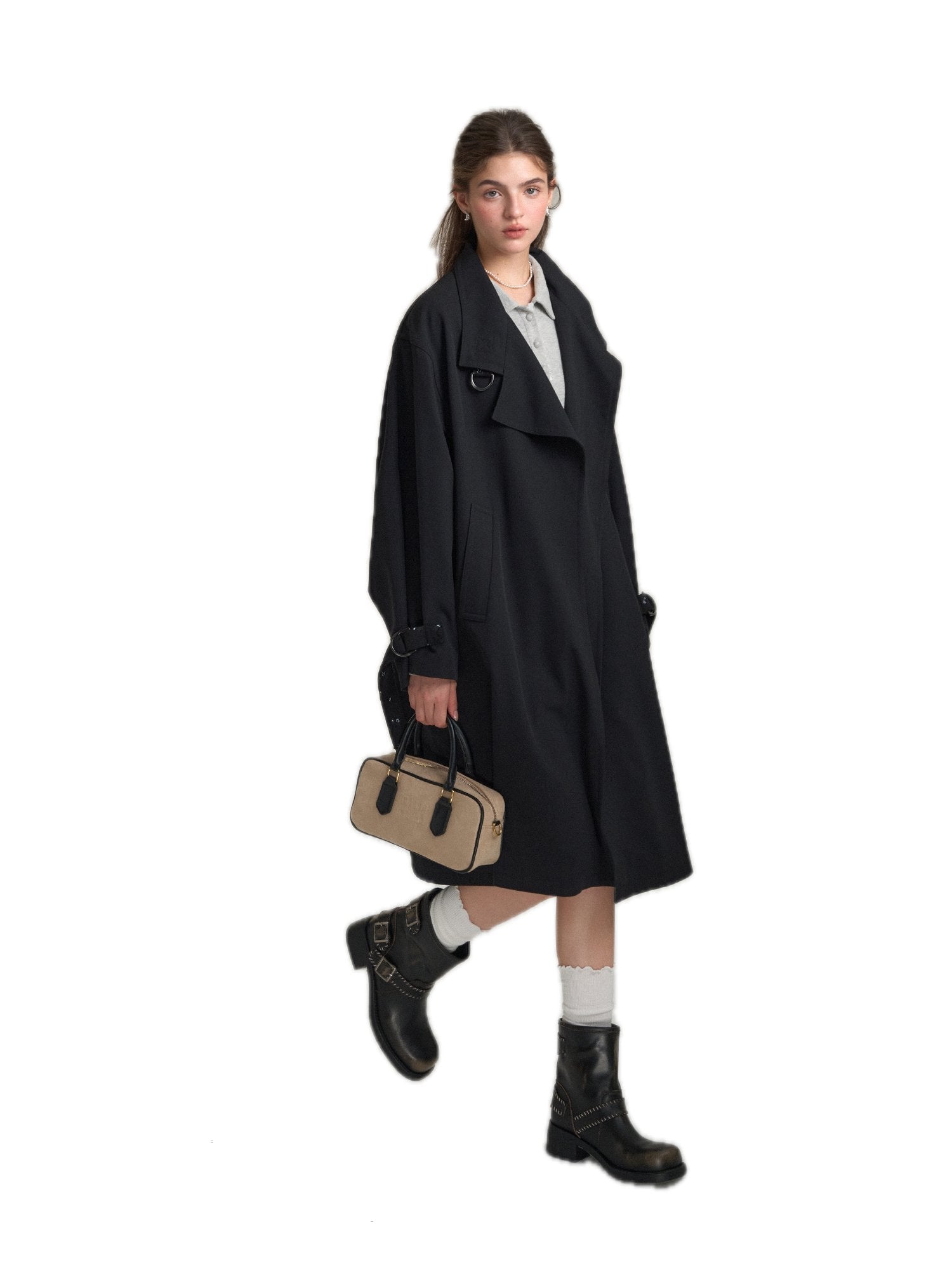 SOMESOWE Retro Casual Silhouette Trench Coat In Black | MADAX