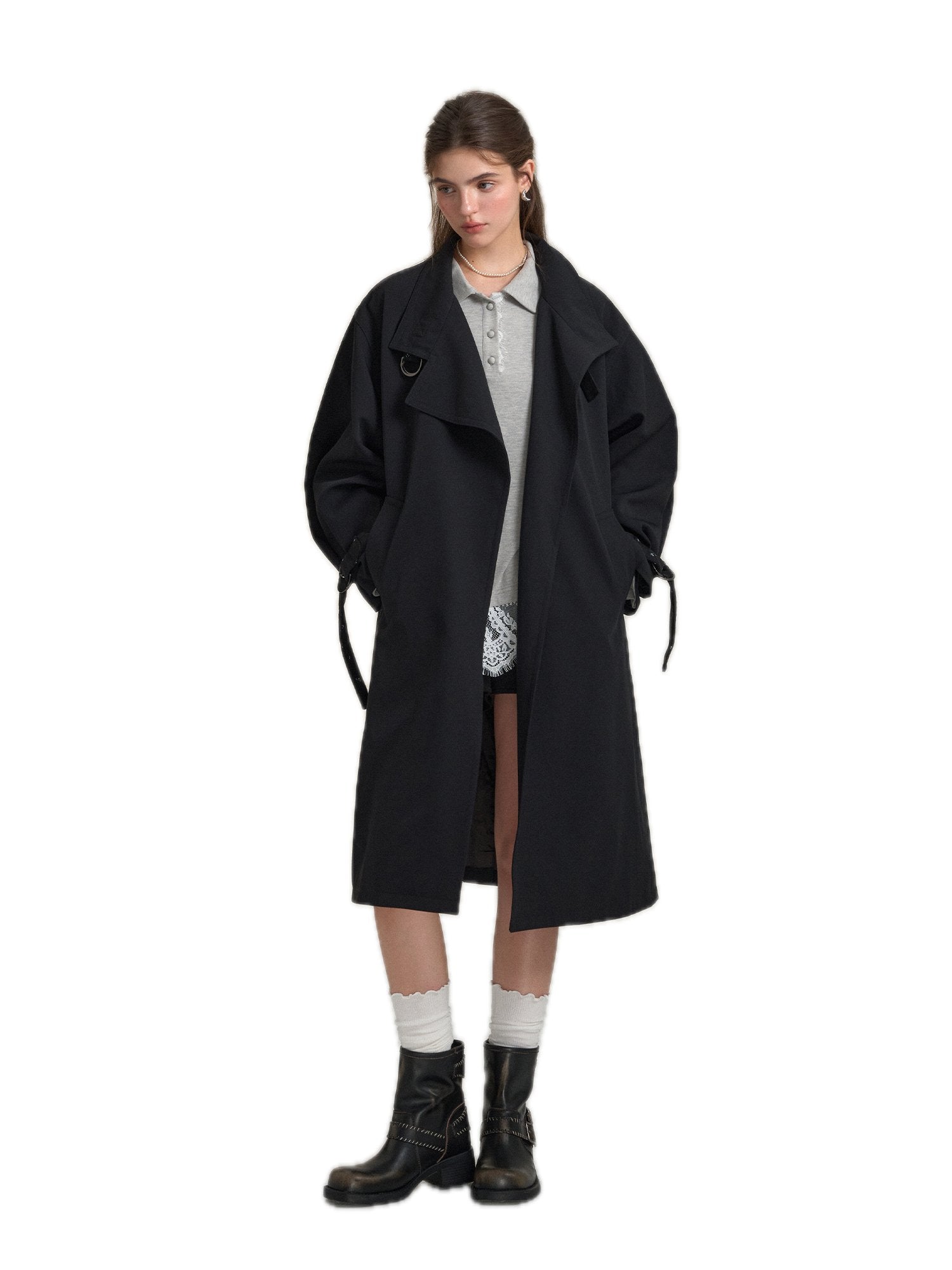 SOMESOWE Retro Casual Silhouette Trench Coat In Black | MADAX