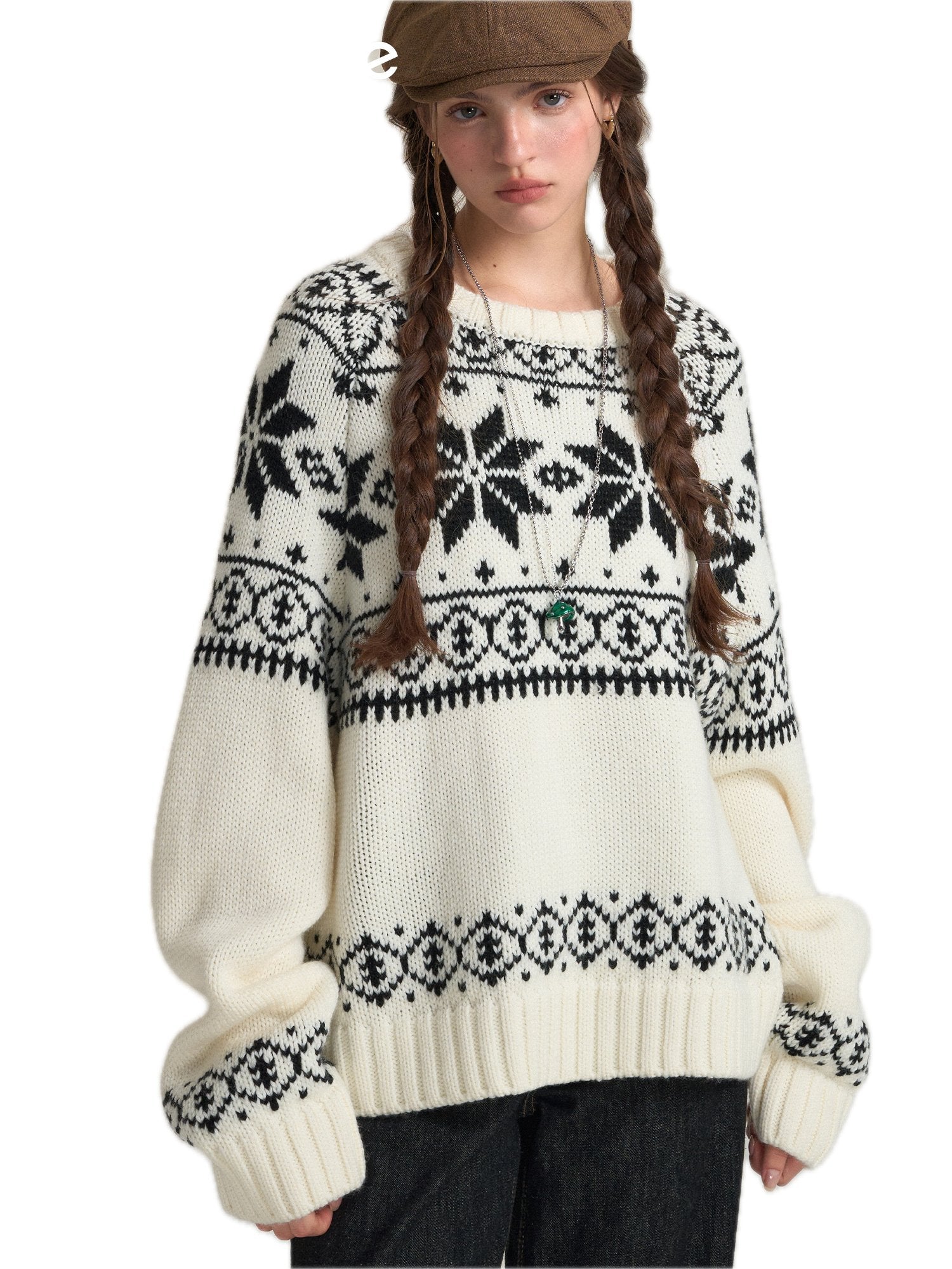 SOMESOWE Retro Jacquard Sweater In Black And White | MADAX