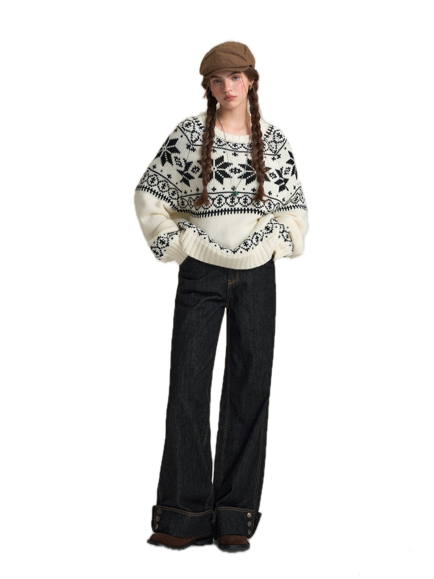 SOMESOWE Retro Jacquard Sweater In Black And White | MADAX