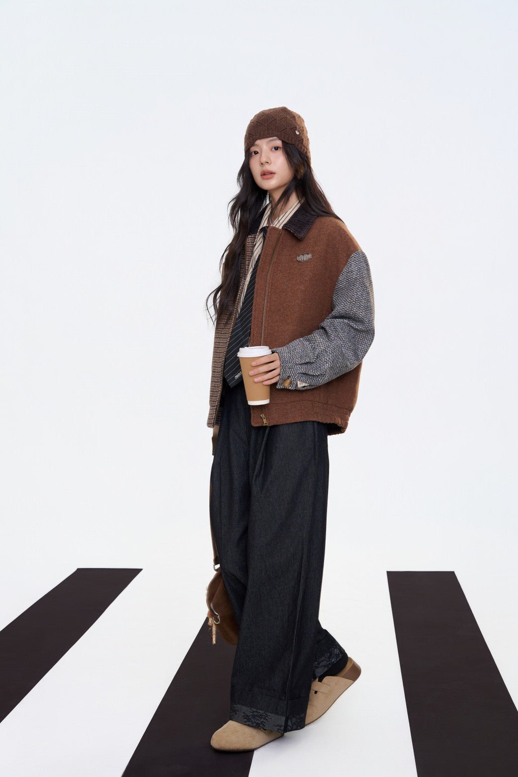 AIMME SPARROW Retro Patchwork Jacket In Brown | MADAX