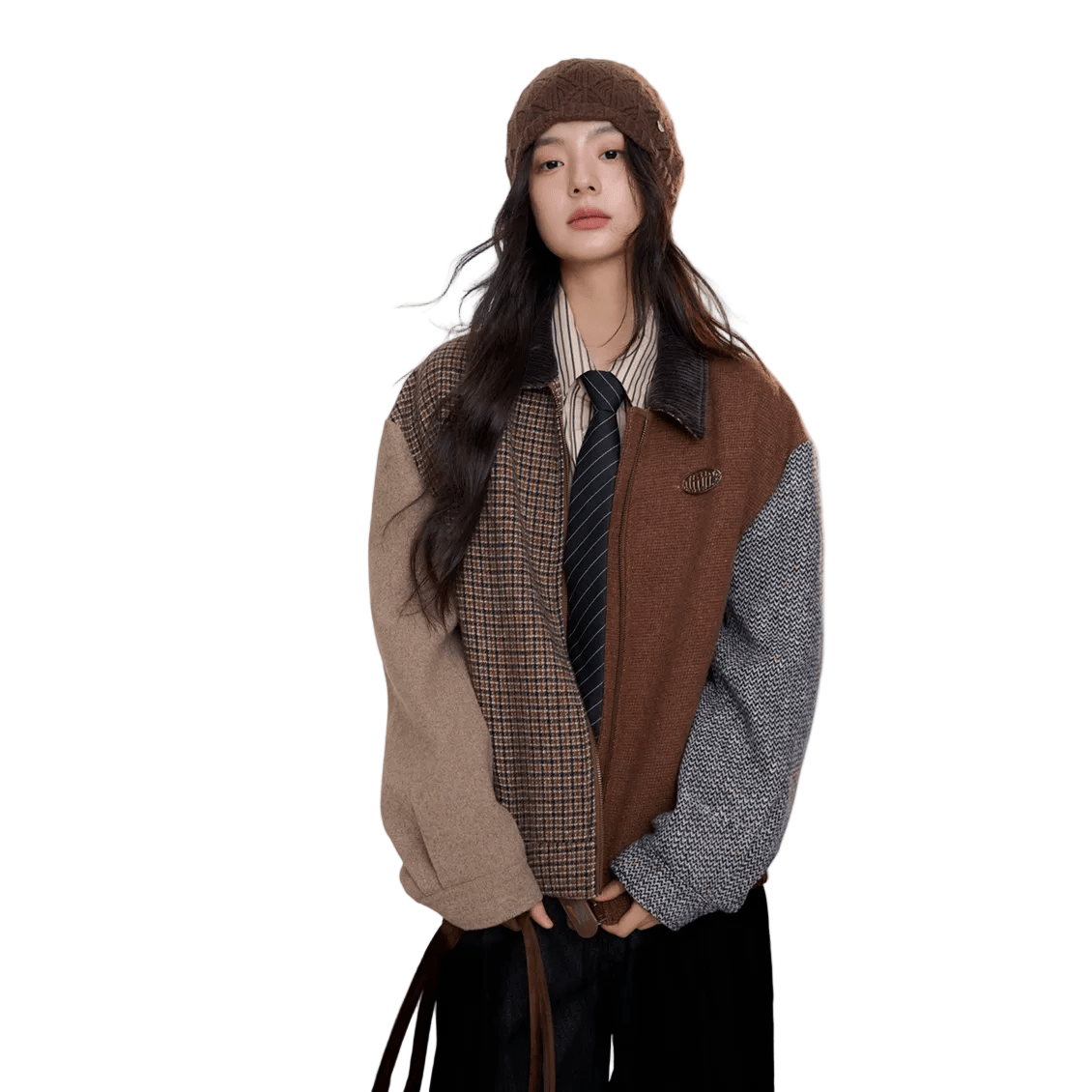 AIMME SPARROW Retro Patchwork Jacket In Brown | MADAX
