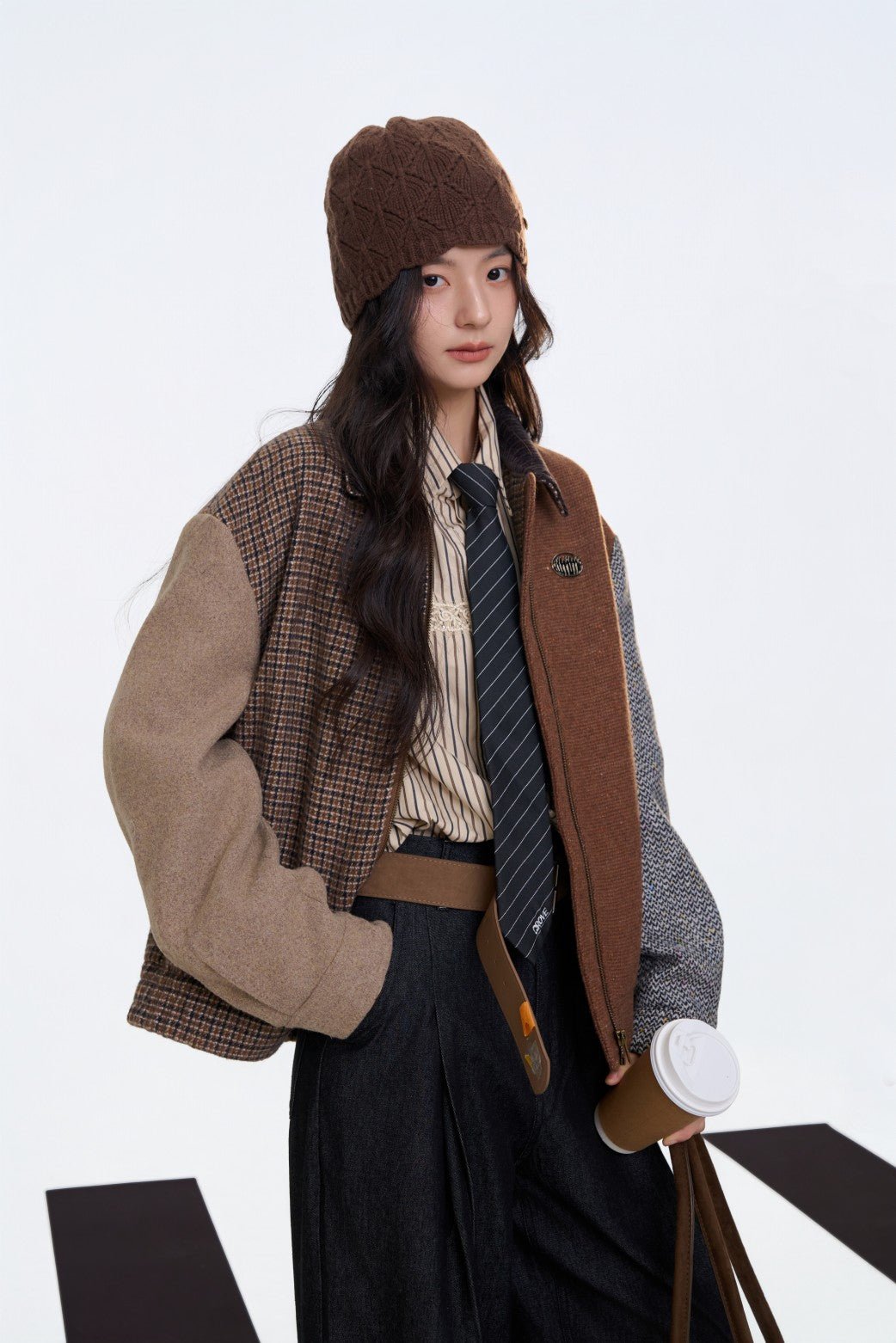AIMME SPARROW Retro Patchwork Jacket In Brown | MADAX