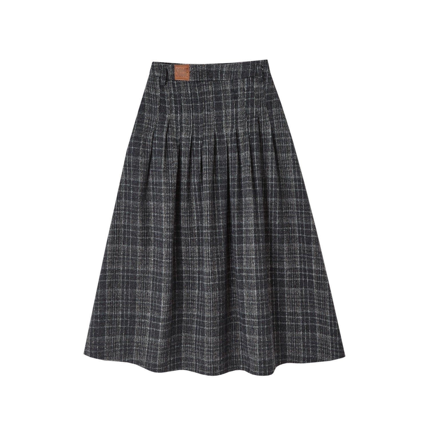 SOMESOWE Retro Plaid Pleated Midi Skirt In Gray | MADAX