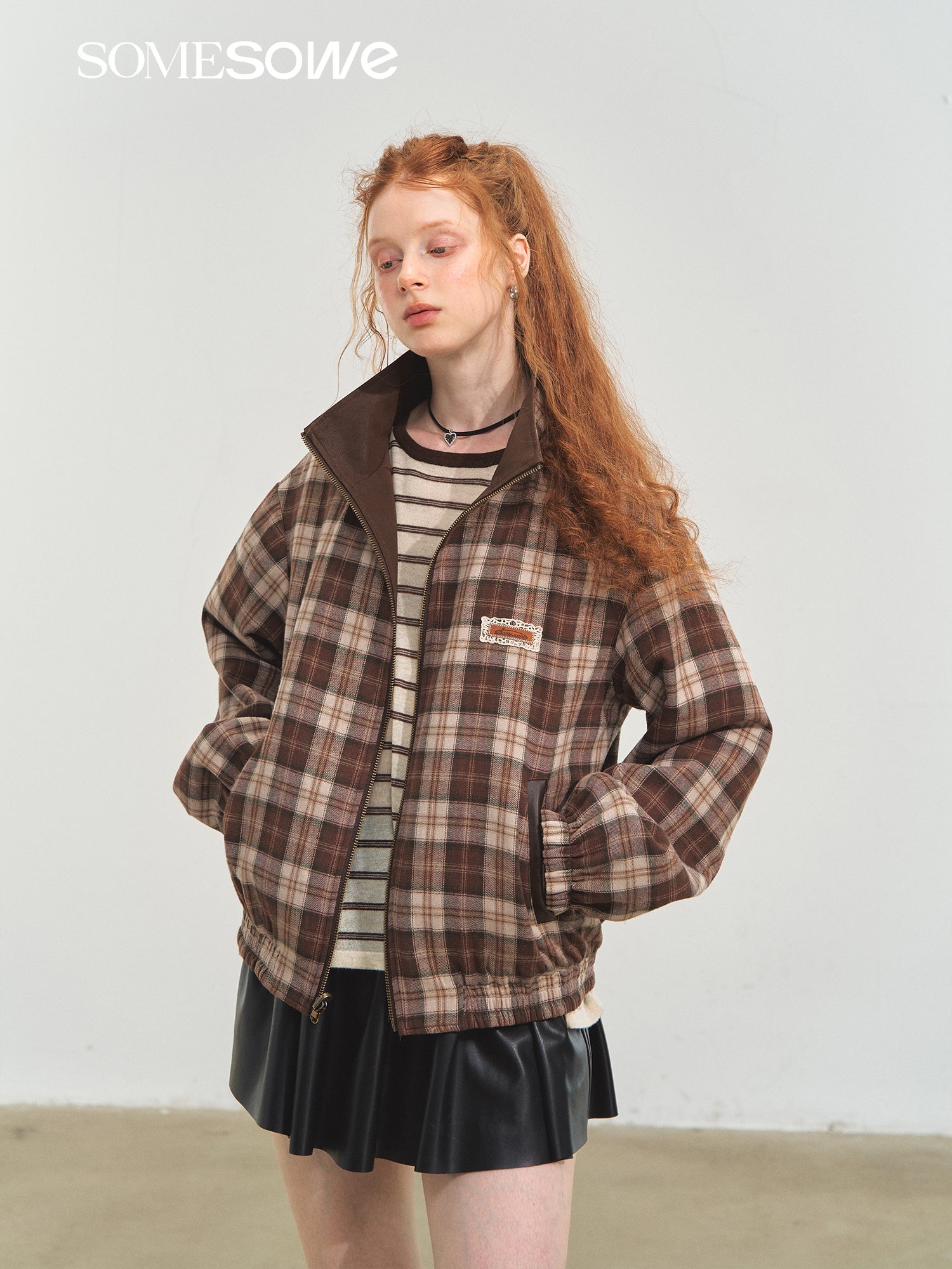 SOMESOWE Retro Reversible Stand Collar Jacket In Brown | MADAX