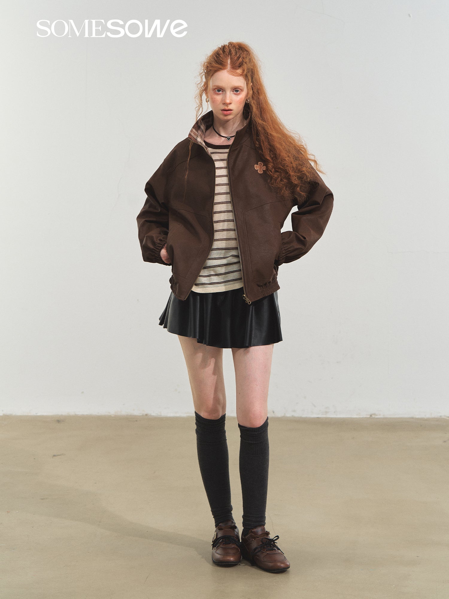 SOMESOWE Retro Reversible Stand Collar Jacket In Brown | MADAX