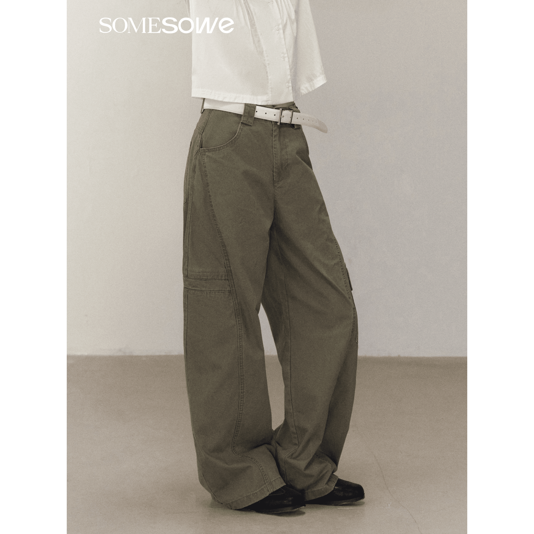 SOMESOWE Retro Split Cargo Casual Pants in Green | MADAX