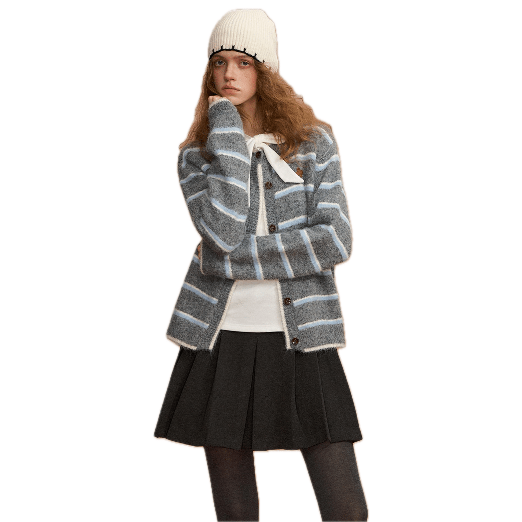 SOMESOWE Retro Striped Cardigan in Gray | MADAX