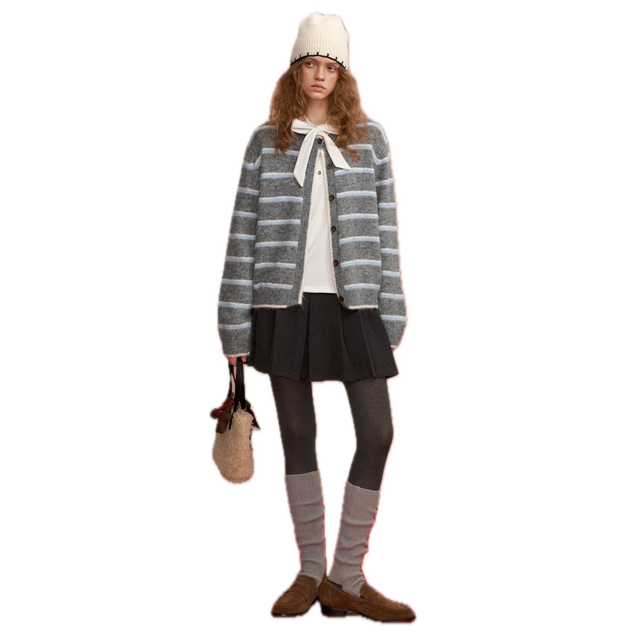 SOMESOWE Retro Striped Cardigan in Gray | MADAX