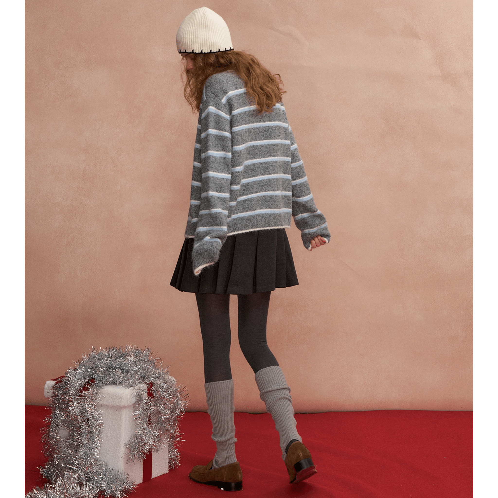 SOMESOWE Retro Striped Cardigan in Gray | MADAX