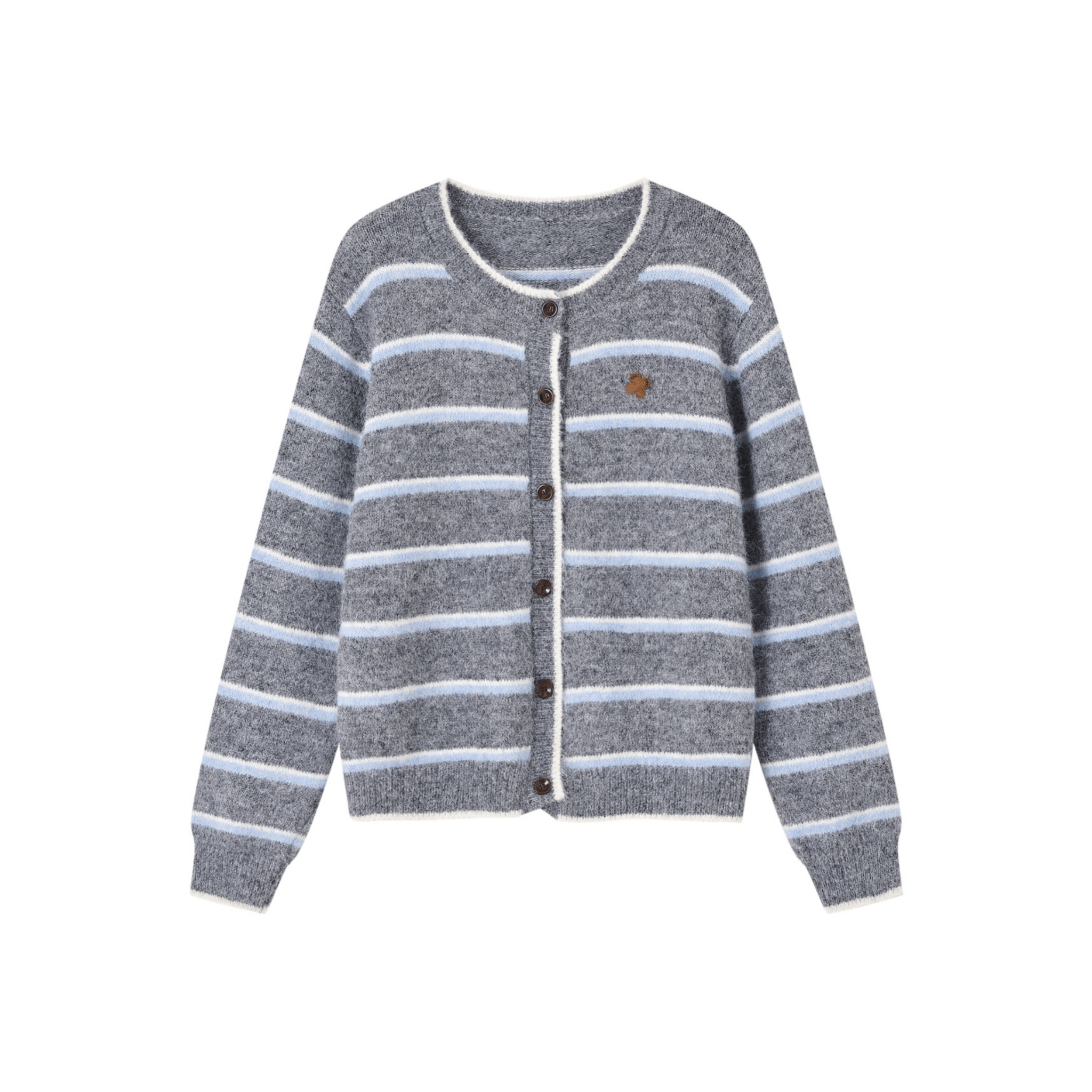 SOMESOWE Retro Striped Cardigan in Gray | MADAX