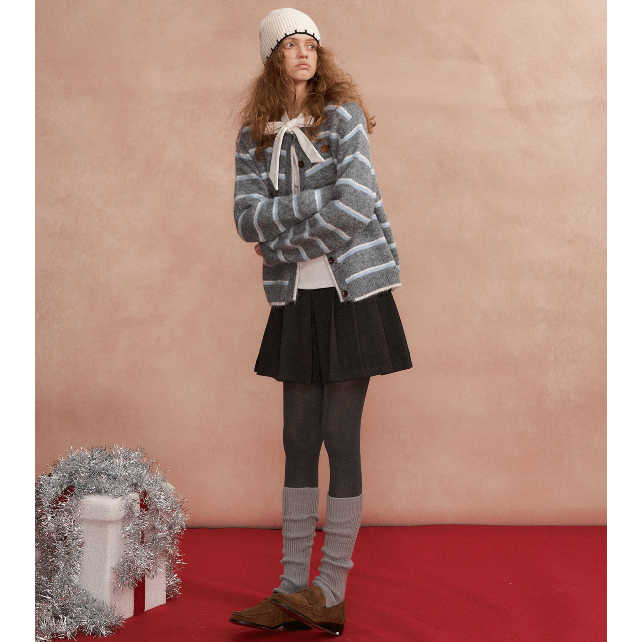 SOMESOWE Retro Striped Cardigan in Gray | MADAX