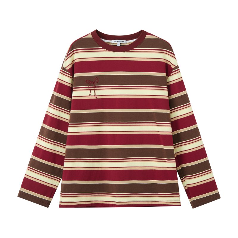 SOMESOWE Retro Striped Long - sleeved T - shirt in Red | MADA IN CHINA