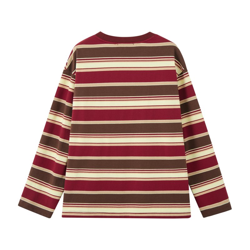 SOMESOWE Retro Striped Long - sleeved T - shirt in Red | MADA IN CHINA