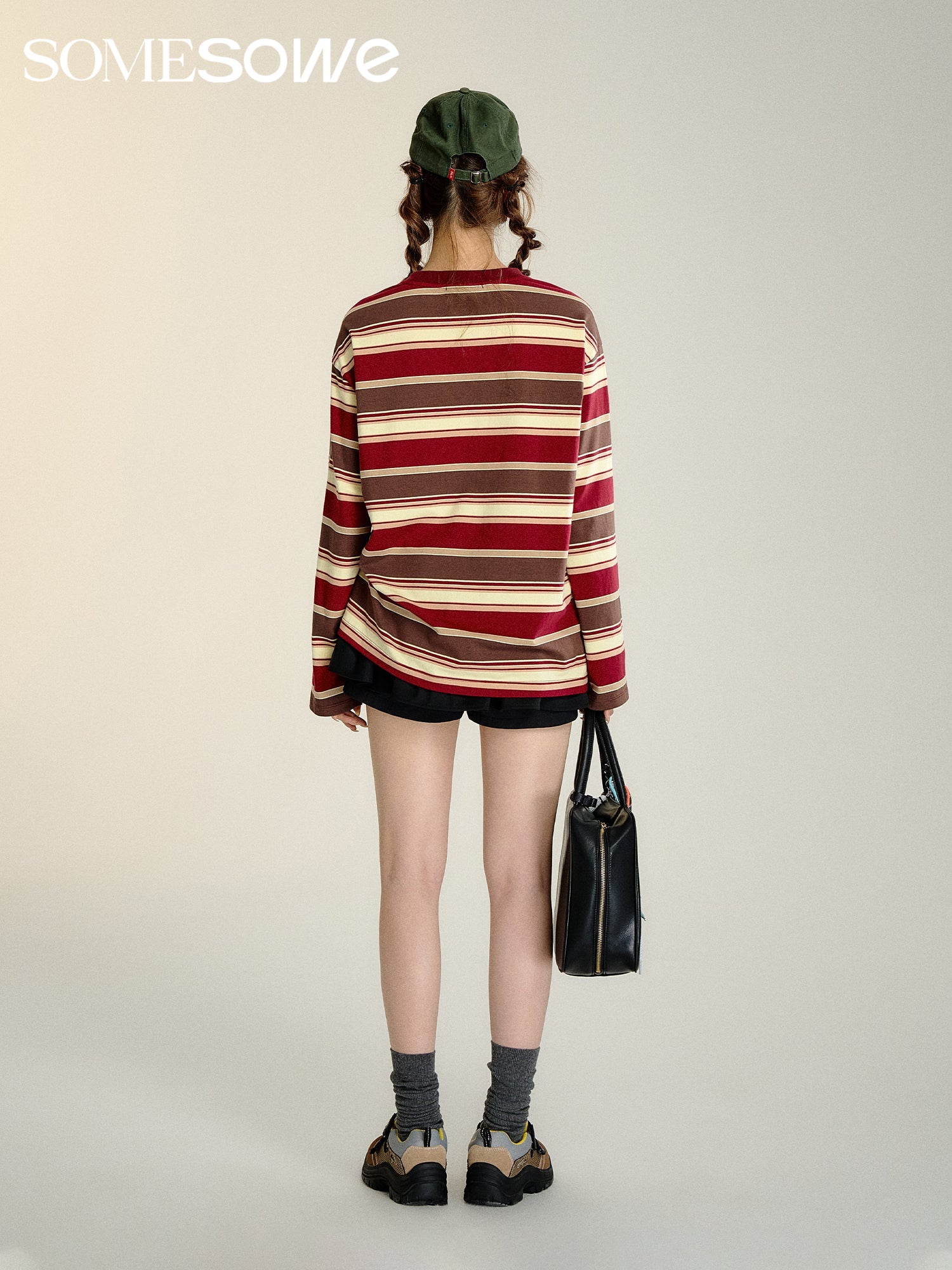 SOMESOWE Retro Striped Long - sleeved T - shirt in Red | MADA IN CHINA