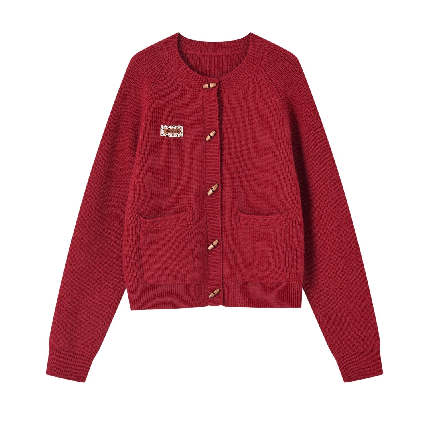 SOMESOWE Retro Toggle Button Crew Neck Cardigan In Red | MADAX