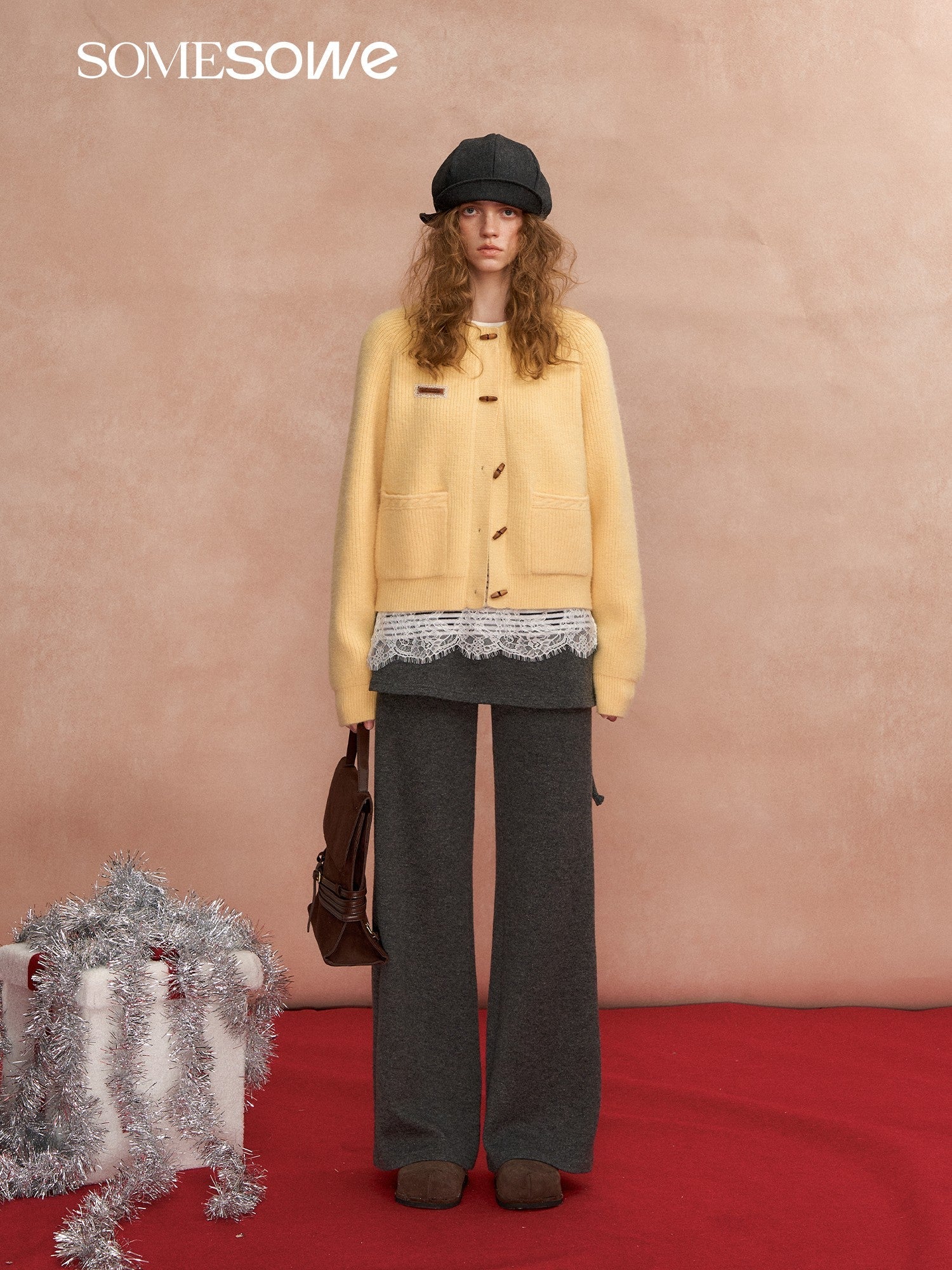 SOMESOWE Retro Toggle Button Crew Neck Cardigan In Yellow | MADAX