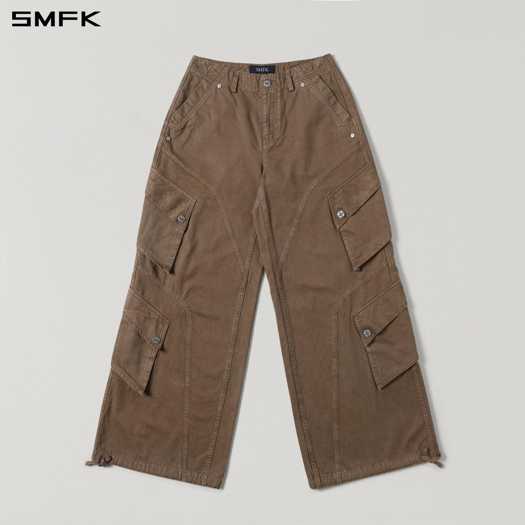 SMFK Retro Wide-Leg Cargo Pants in Brown | MADAX