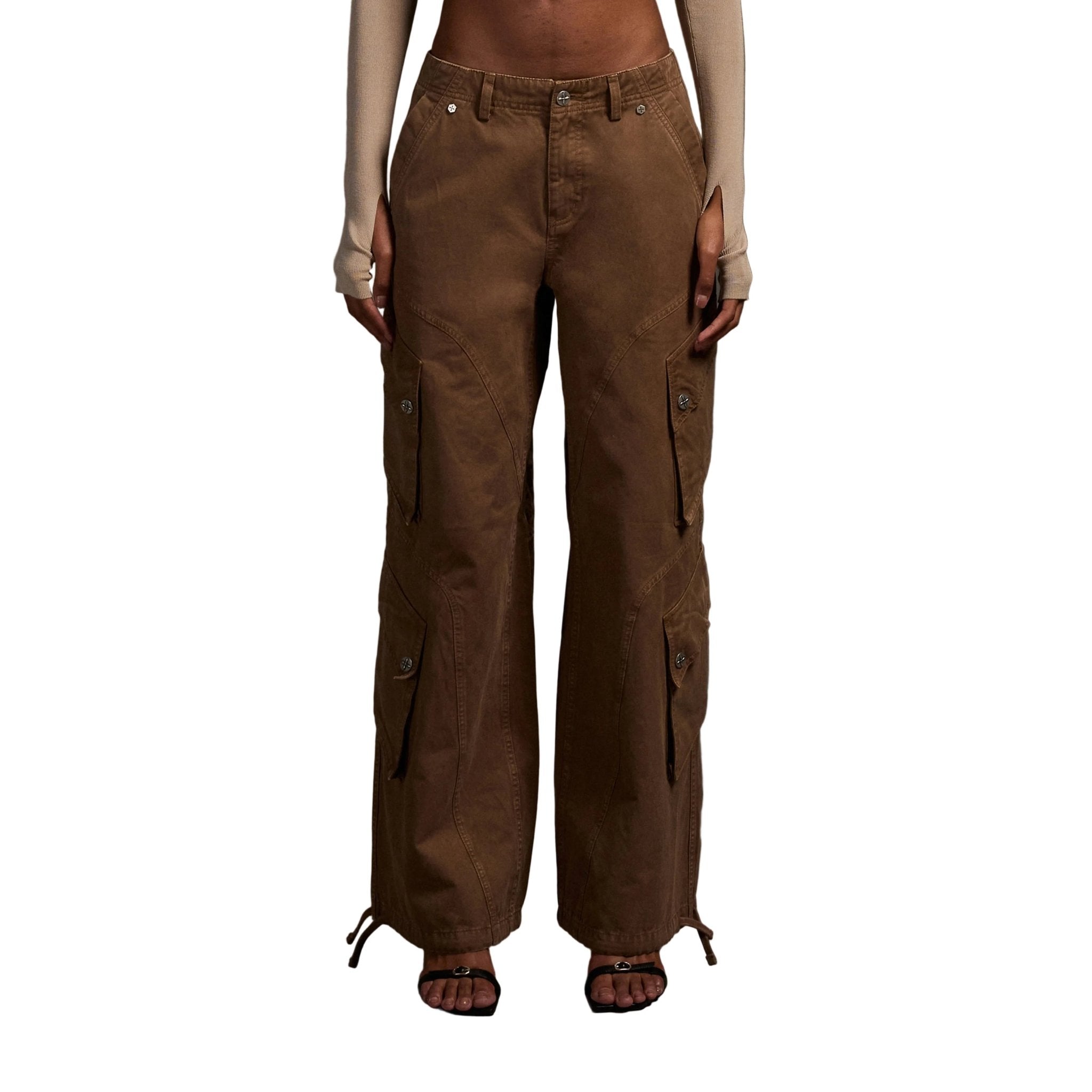 SMFK Retro Wide-Leg Cargo Pants in Brown | MADAX