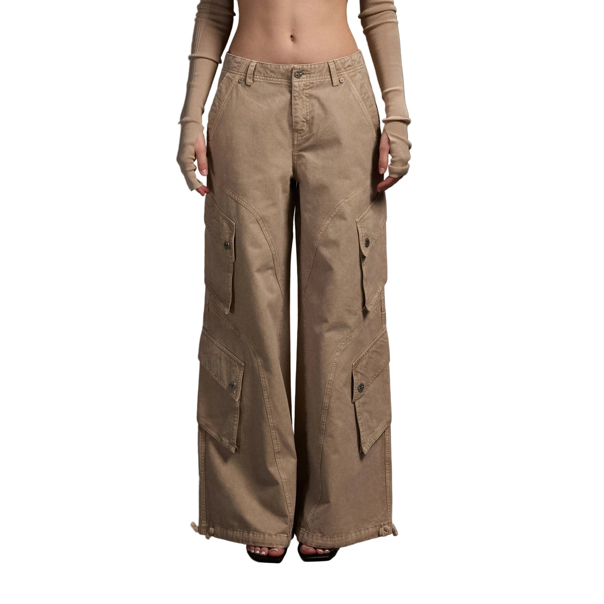 SMFK Retro Wide-Leg Cargo Pants in Skin Tone | MADAX