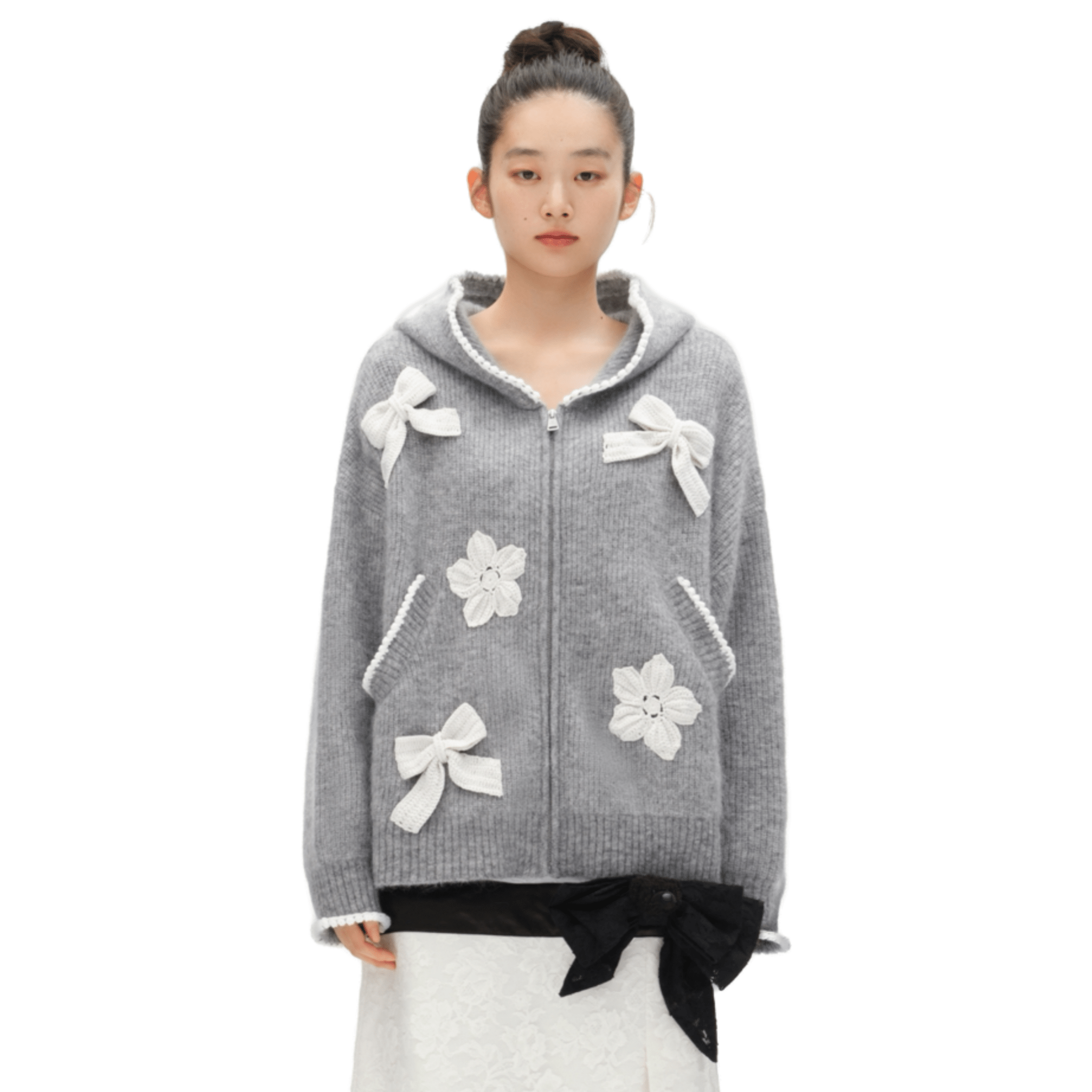 13DE MARZO Reverie by Caroline Hú Collaboration Knit Hoodie in Grey | MADAX