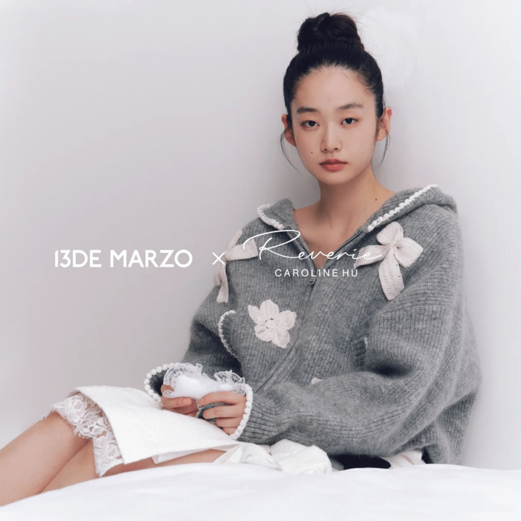 13DE MARZO Reverie by Caroline Hú Collaboration Knit Hoodie in Grey | MADAX