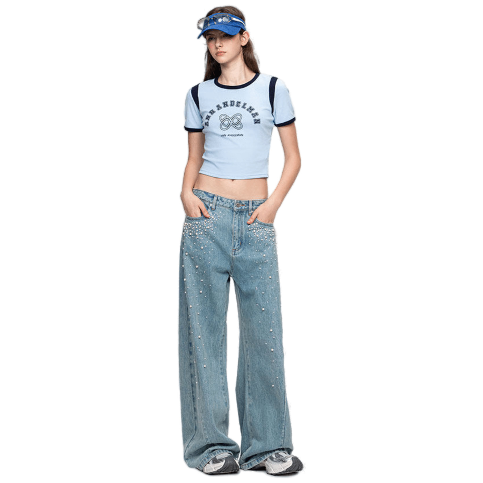 ANN ANDELMAN Rhinestone Pearl Jeans in Blue | MADAX