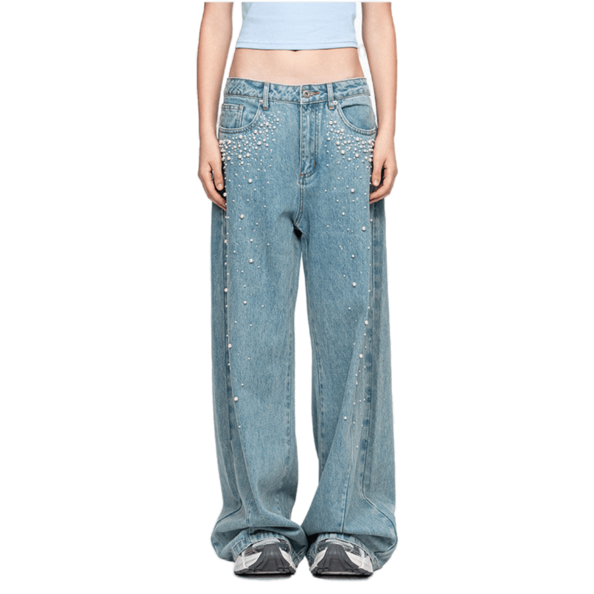 ANN ANDELMAN Rhinestone Pearl Jeans in Blue | MADAX