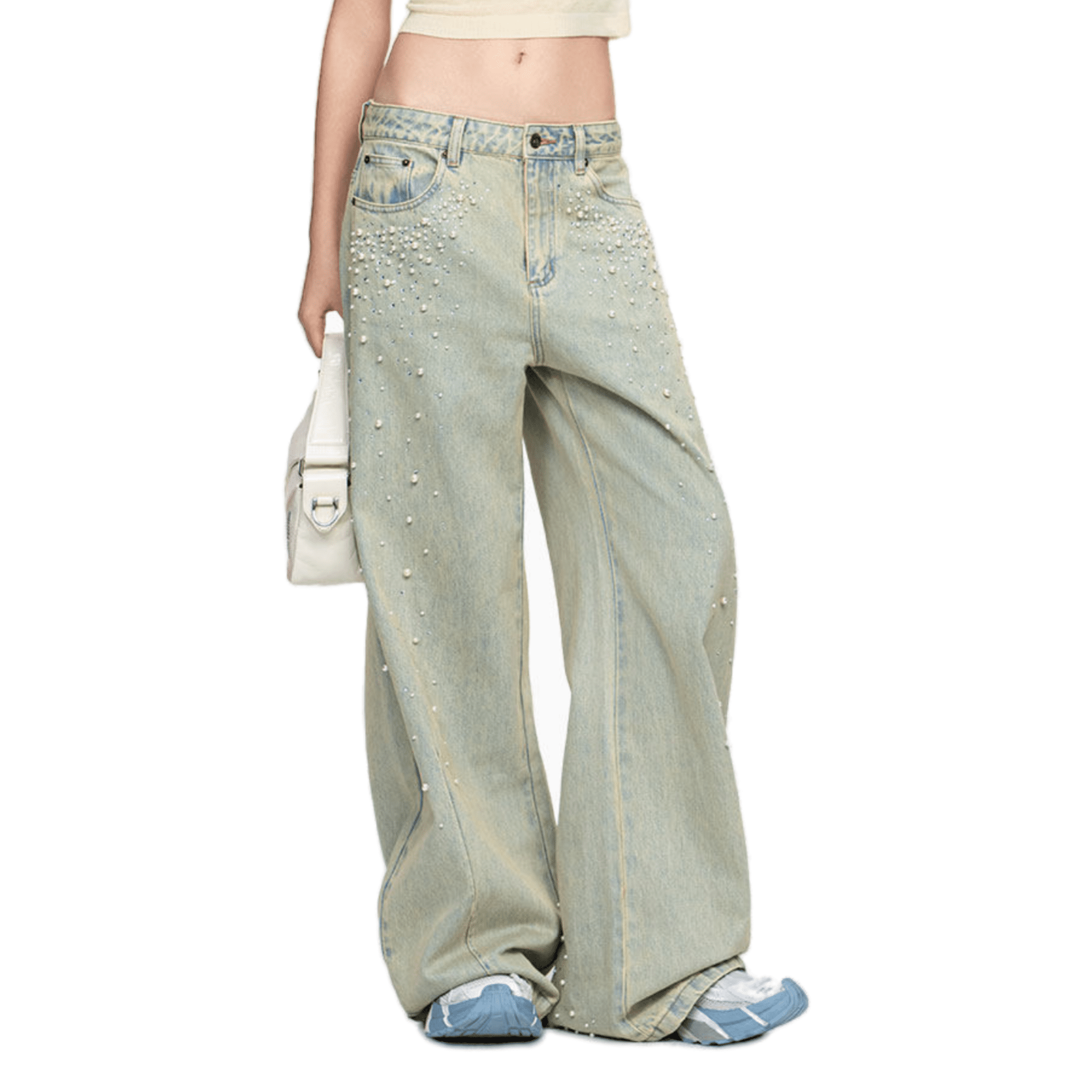 ANN ANDELMAN Rhinestone Pearl Jeans in Light Yellow | MADAX