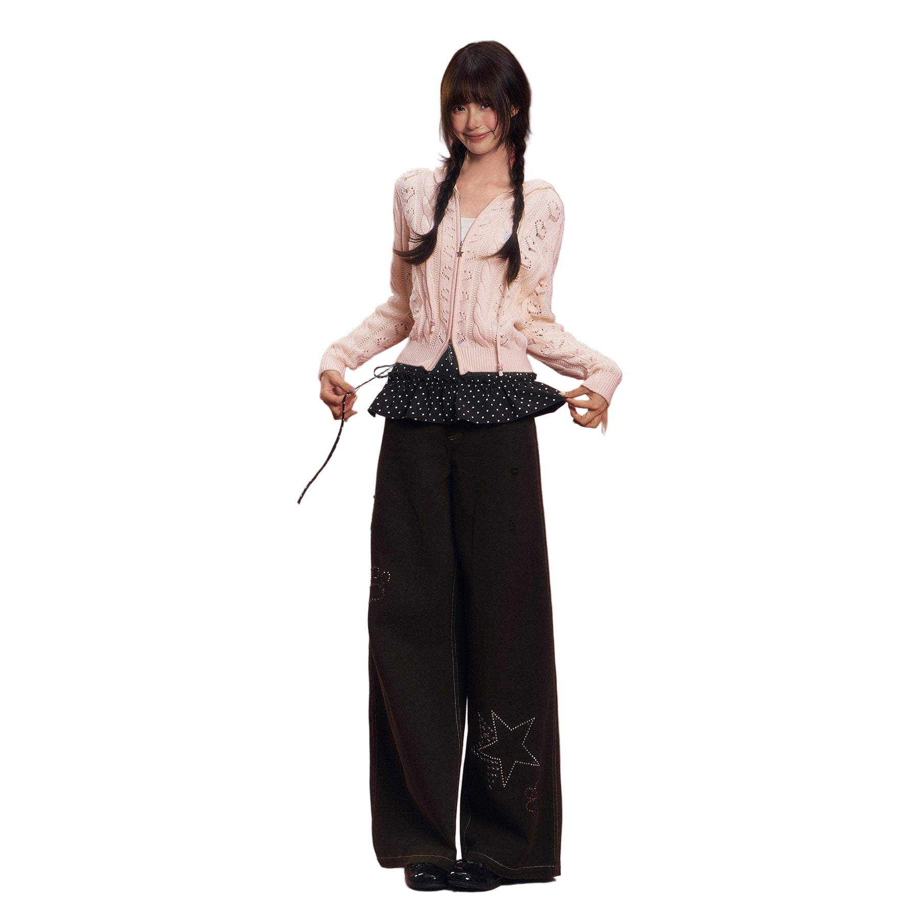 CHAOSCHAOS Rhinestone Retro Washed Ripped Trousers In Dark Brown | MADAX