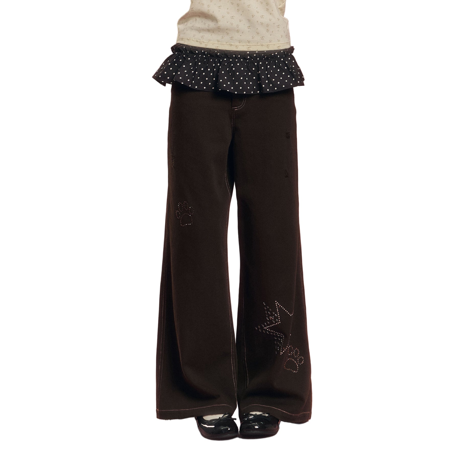 CHAOSCHAOS Rhinestone Retro Washed Ripped Trousers In Dark Brown | MADAX