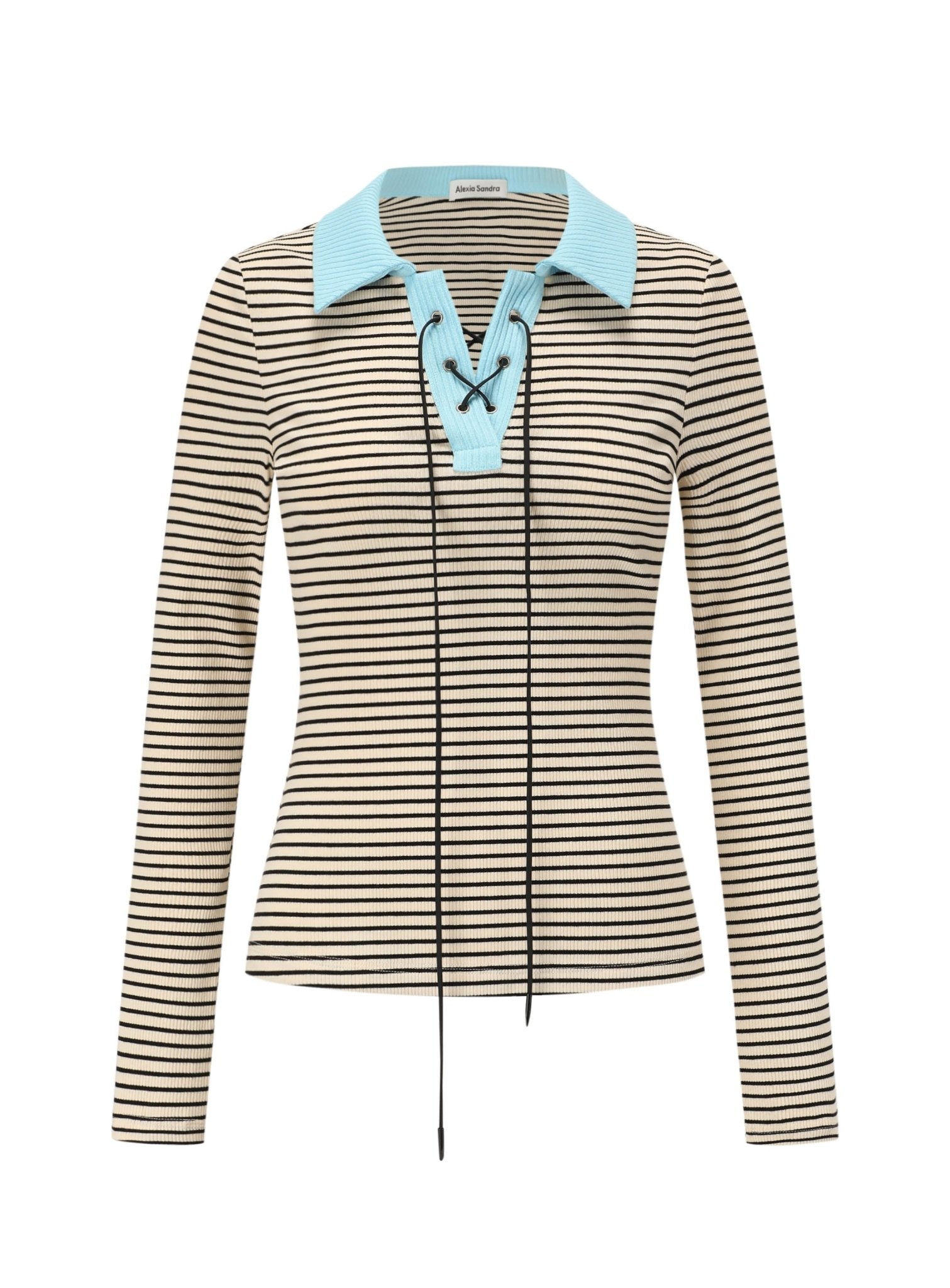 Alexia Sandra Rib - Knit Stripe Shirt in Black | MADA IN CHINA