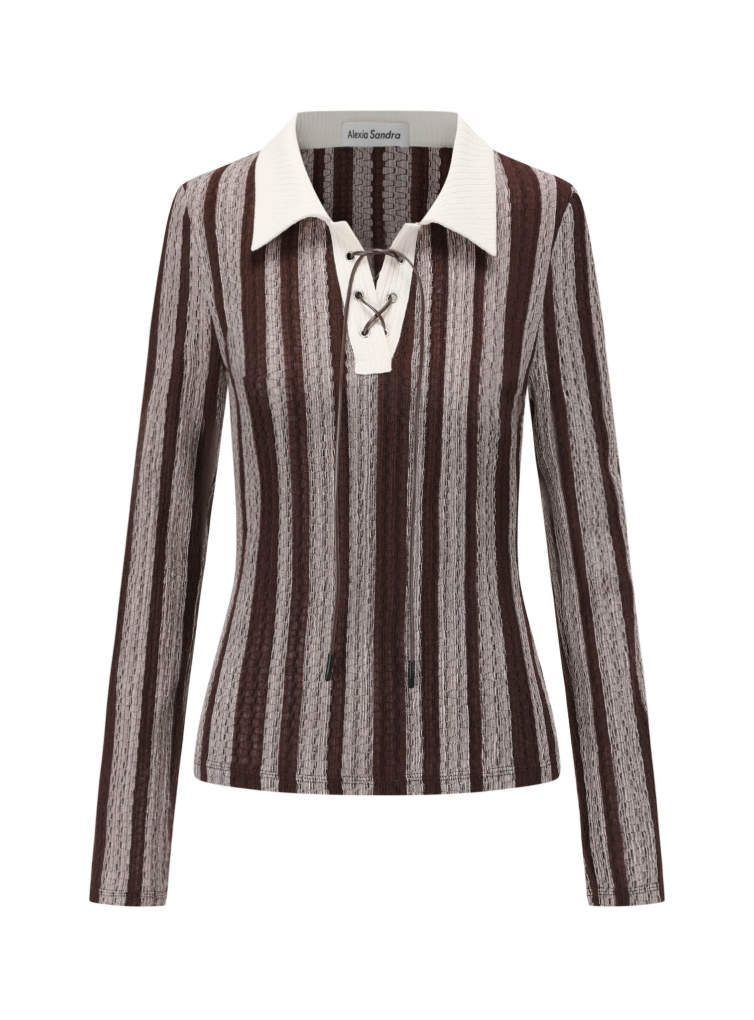 Alexia Sandra Rib - Knit Stripe Shirt in Brown | MADA IN CHINA