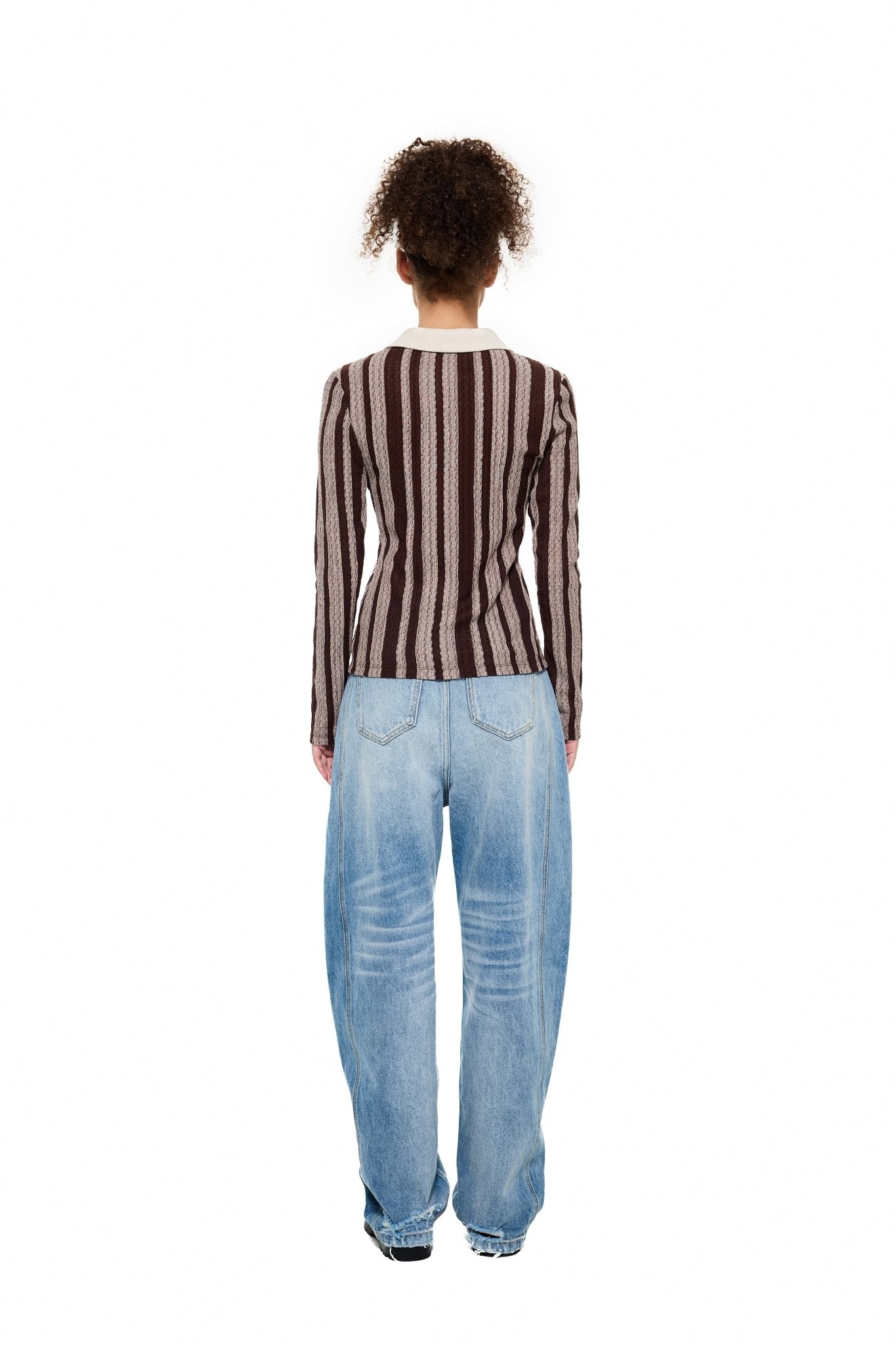 Alexia Sandra Rib - Knit Stripe Shirt in Brown | MADA IN CHINA