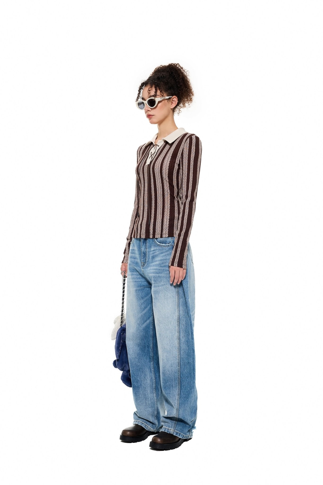 Alexia Sandra Rib - Knit Stripe Shirt in Brown | MADA IN CHINA