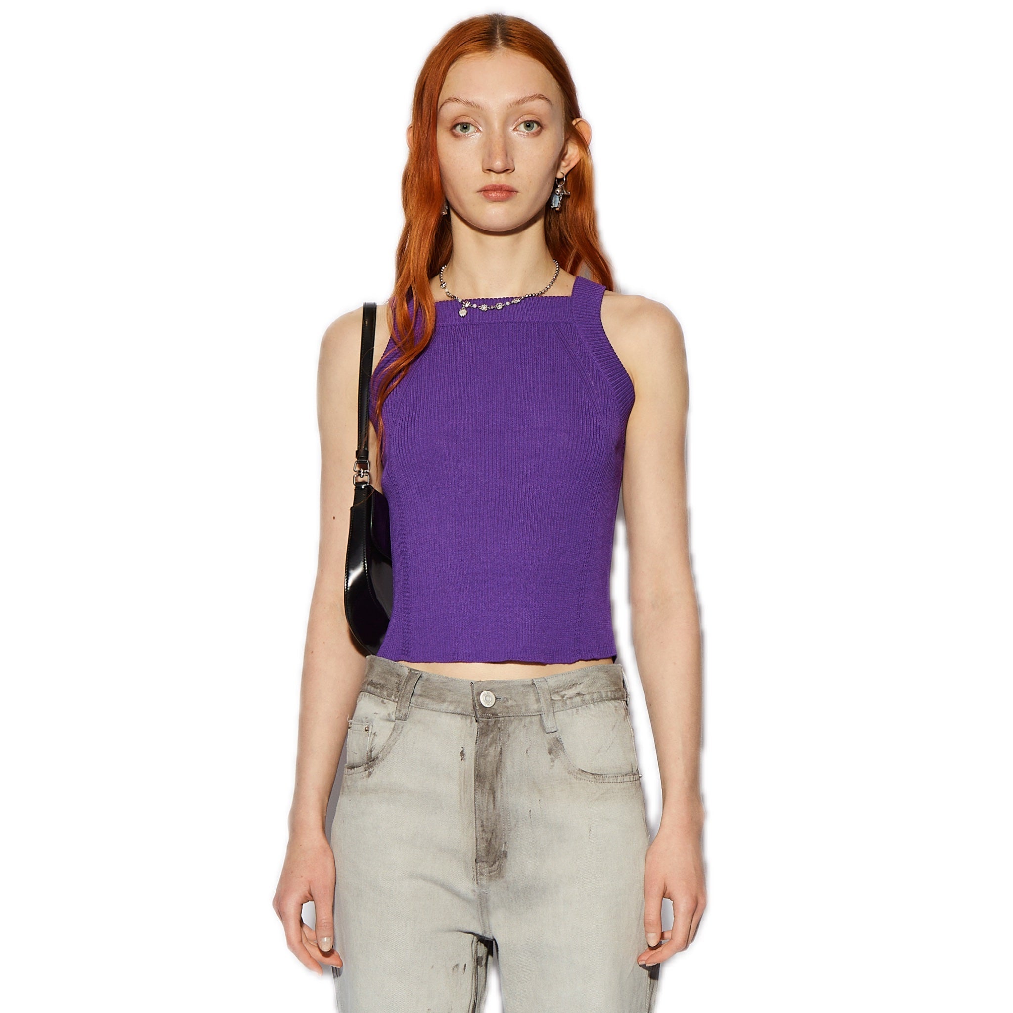 CPLUS SERIES Rib Knit Vest with Square Neck in Dark Purple | MADA IN CHINA