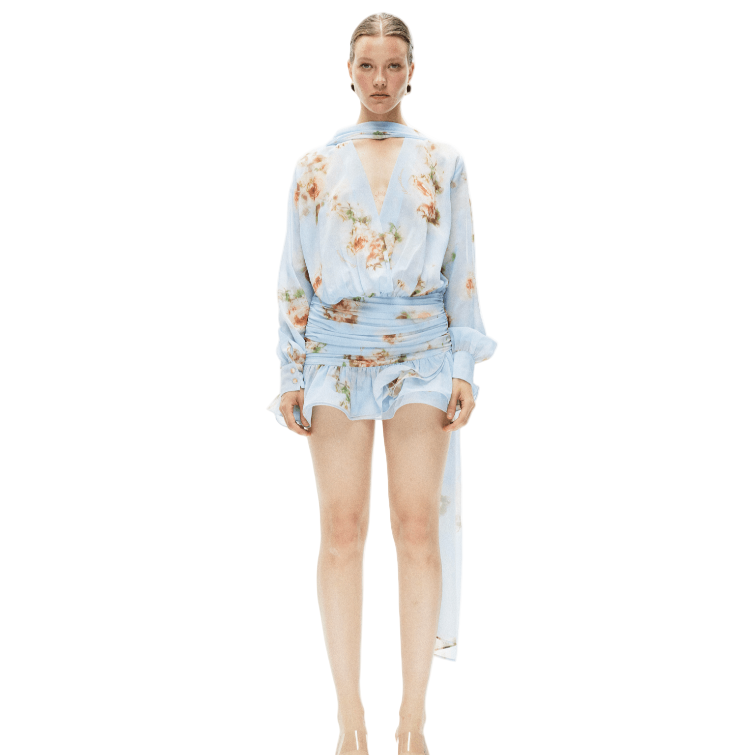 ARTE PURA Ribbon Print Dress In Light Blue | MADAX