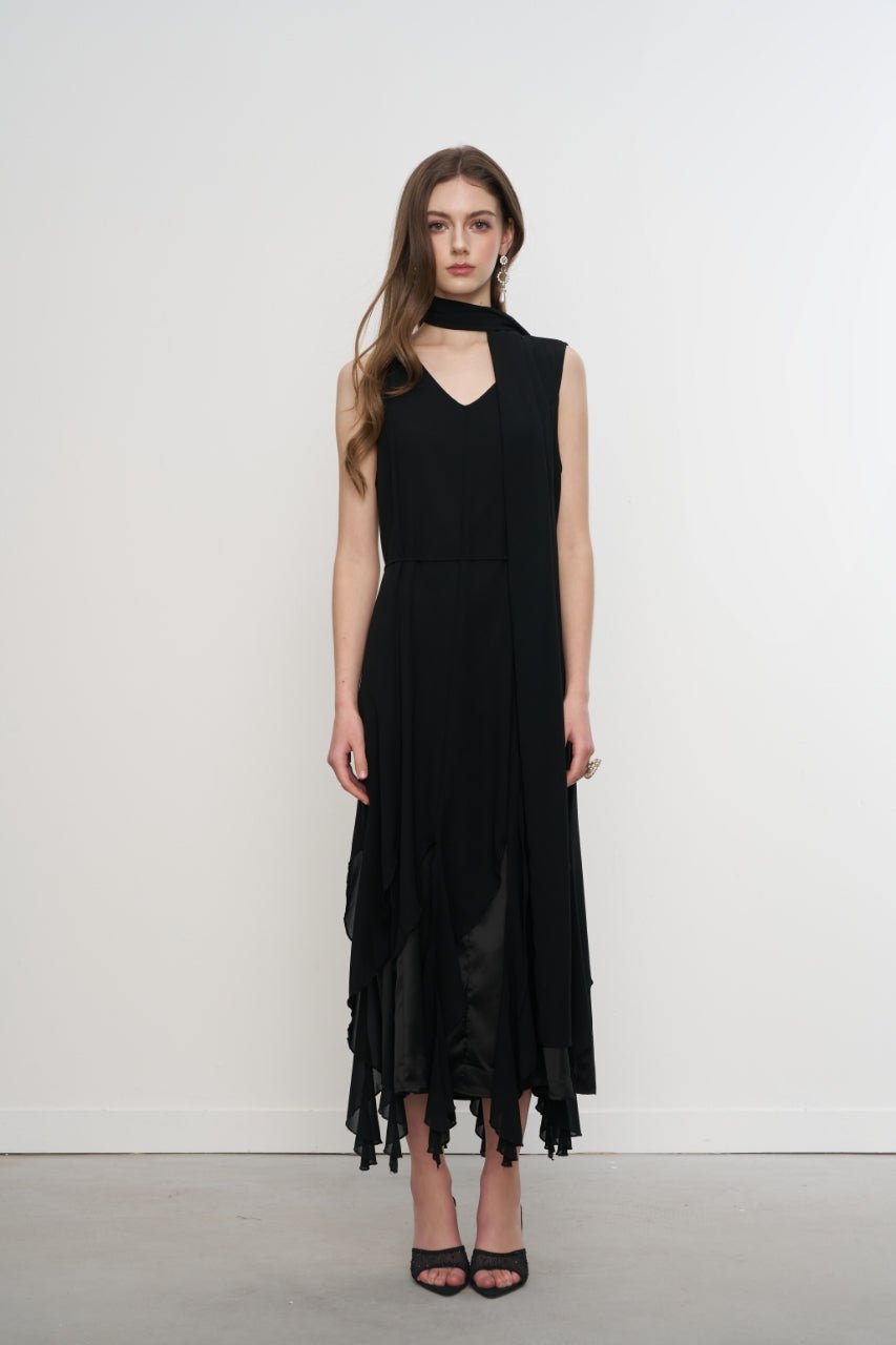 AIMME SPARROW Ribbon Sleeveless Dress In Black | MADAX