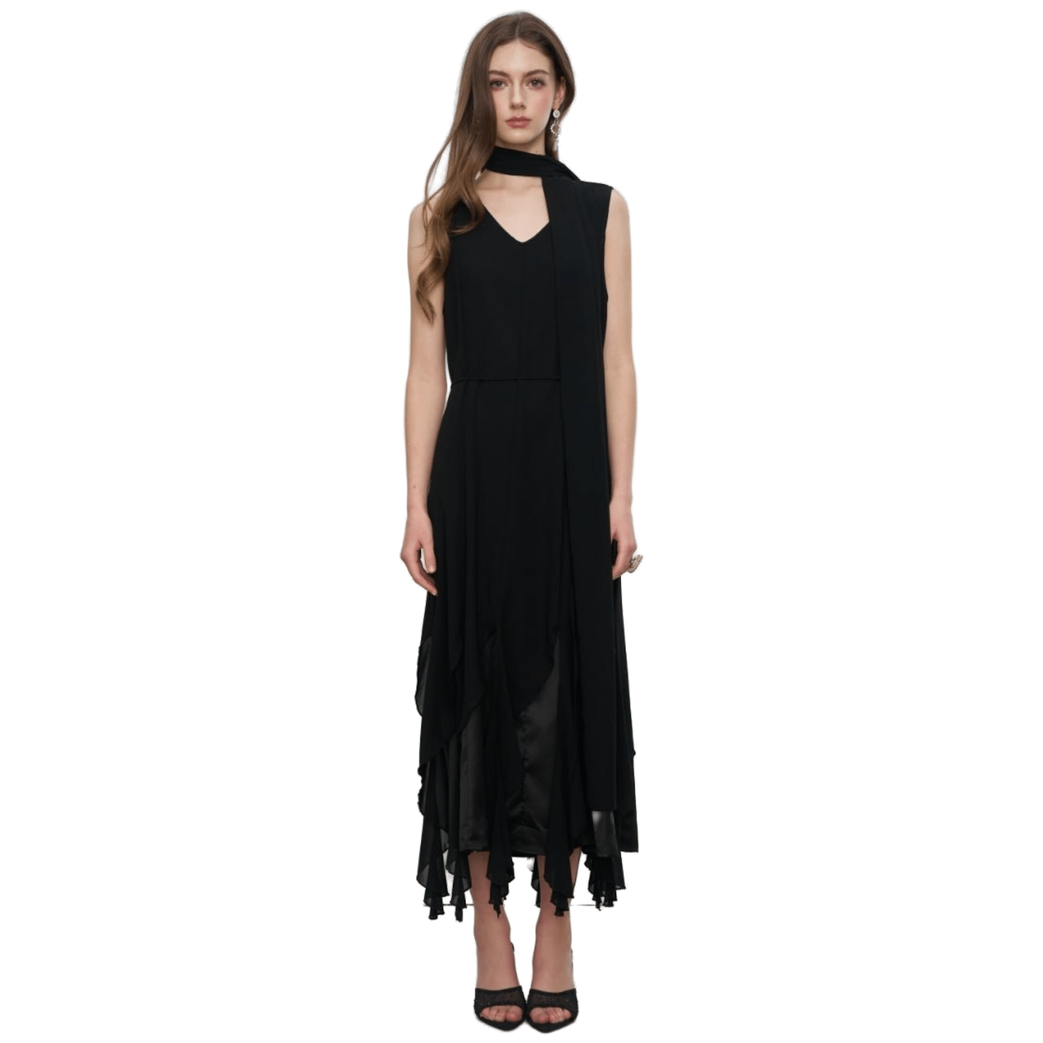 AIMME SPARROW Ribbon Sleeveless Dress In Black | MADAX