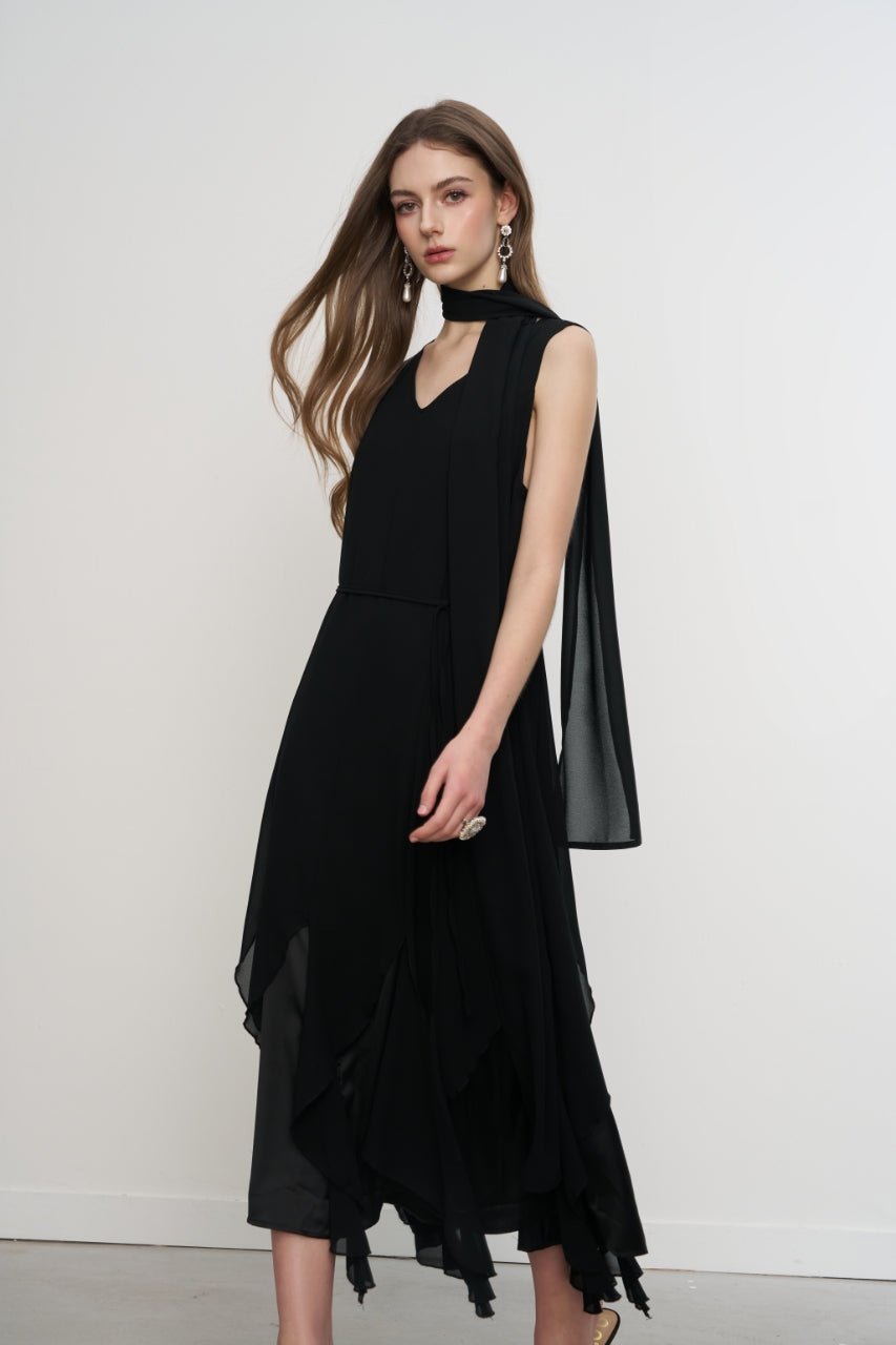 AIMME SPARROW Ribbon Sleeveless Dress In Black | MADAX