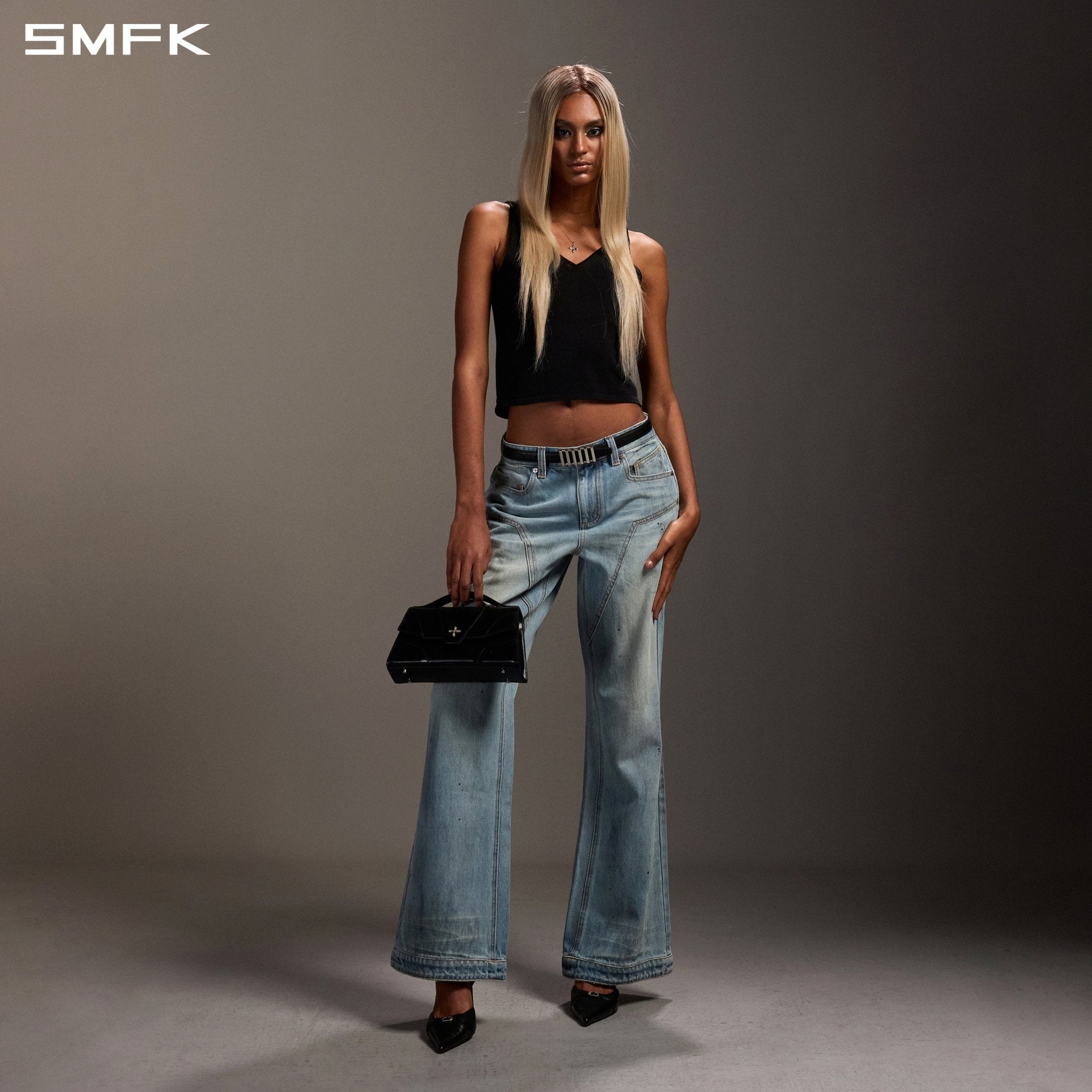 SMFK Rigid Flared Denim in Blue | MADAX
