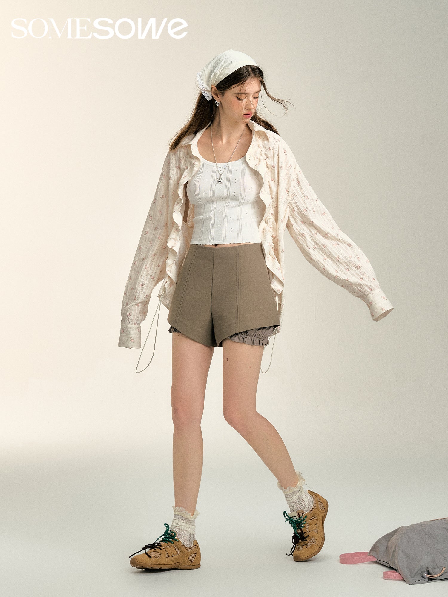 SOMESOWE Ripped Patchwork Layered Bud Shorts in Khaki | MADA IN CHINA