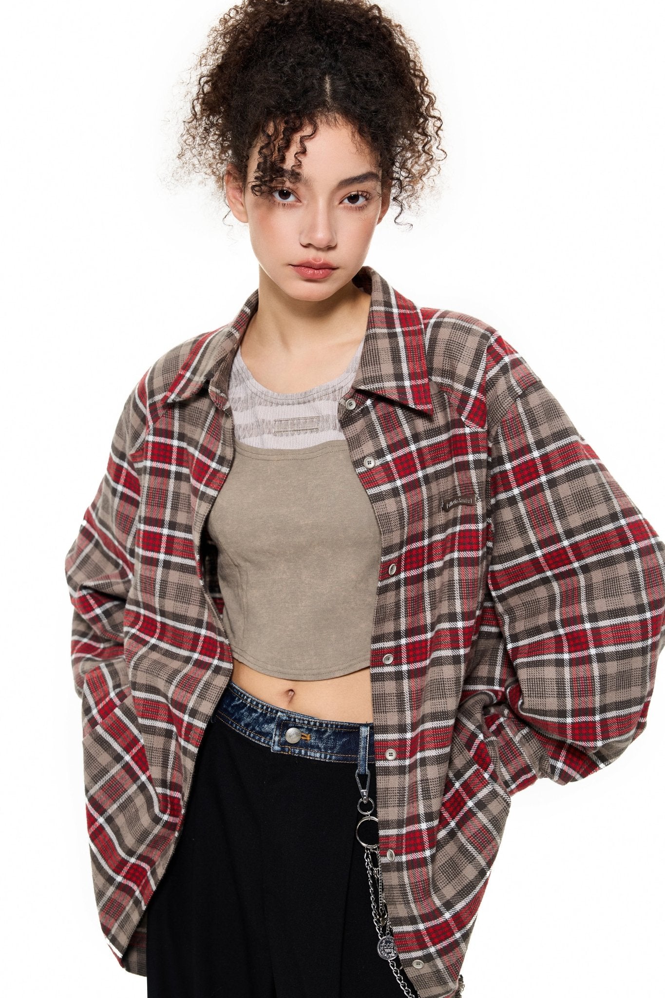 Alexia Sandra Ripped Plaid Shirt in Red | MADA IN CHINA