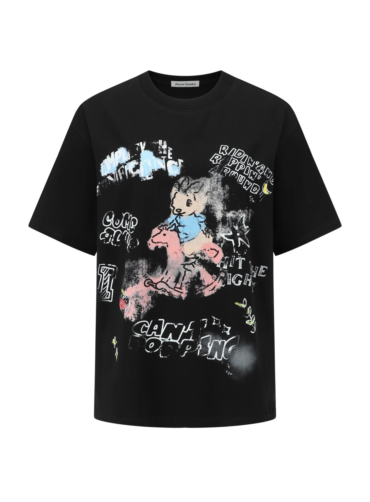 Alexia Sandra Rocking Horse Rabbit Doodle T - Shirt in Black | MADA IN CHINA