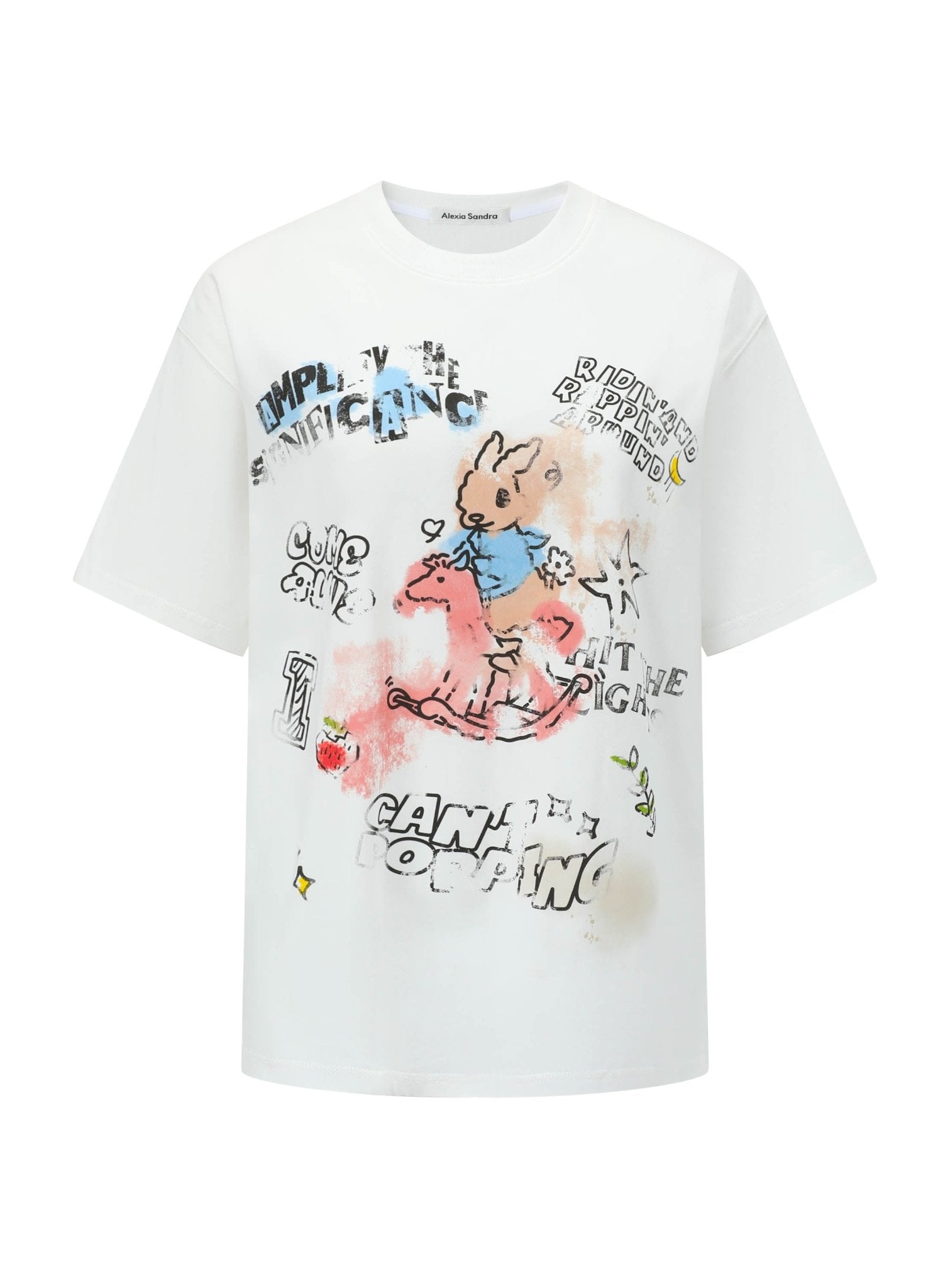 Alexia Sandra Rocking Horse Rabbit Doodle T - Shirt in White | MADA IN CHINA