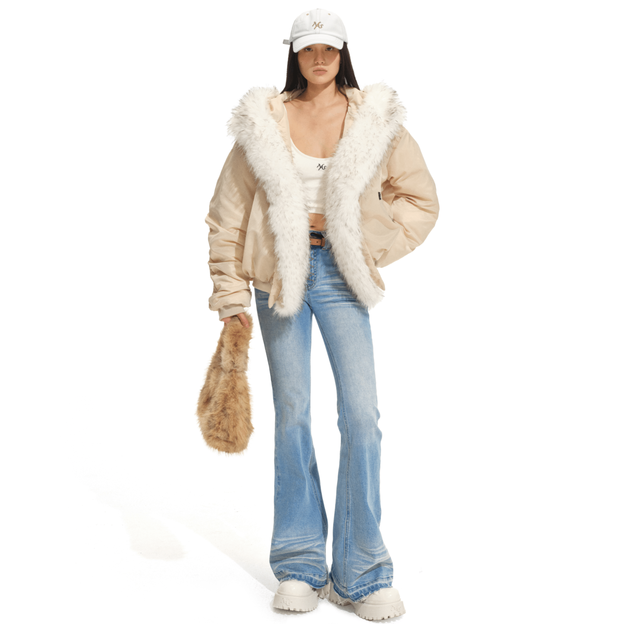 NAWS Rocky Mountain Fur Collar Down Jacket in Off - white | MADAX