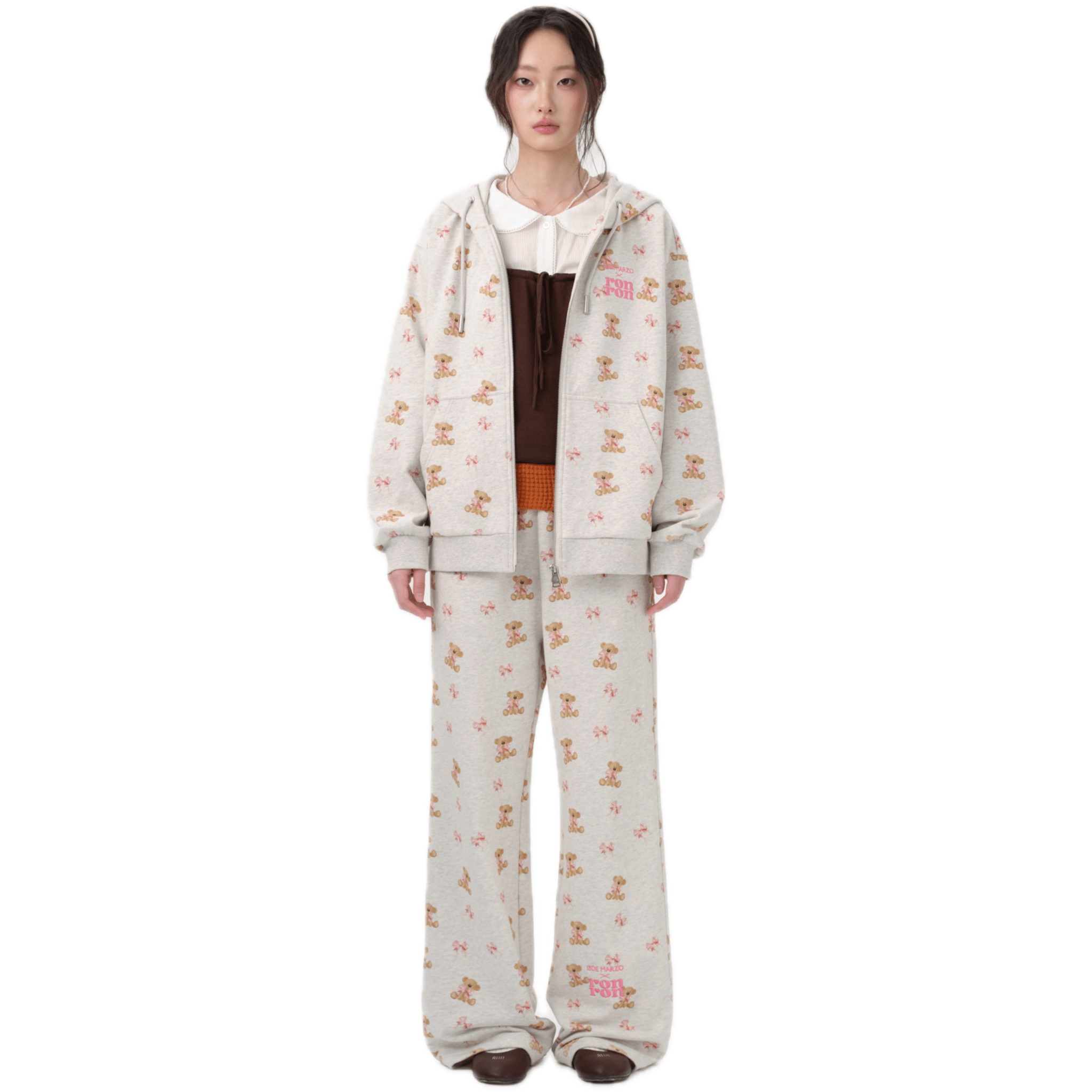 13DE MARZO RONRON Bear All - Over Zipped Hoodie in Gray | MADAX