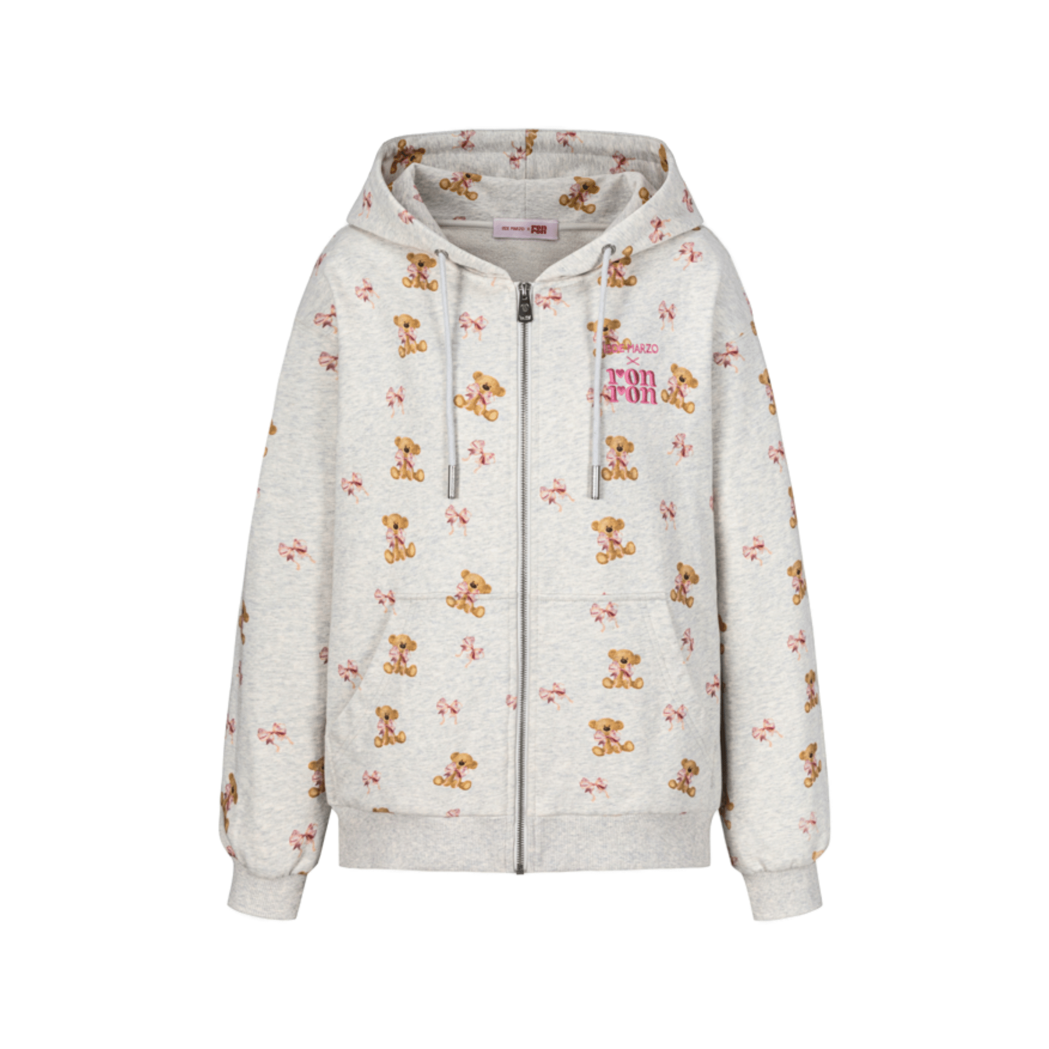 13DE MARZO RONRON Bear All - Over Zipped Hoodie in Gray | MADAX