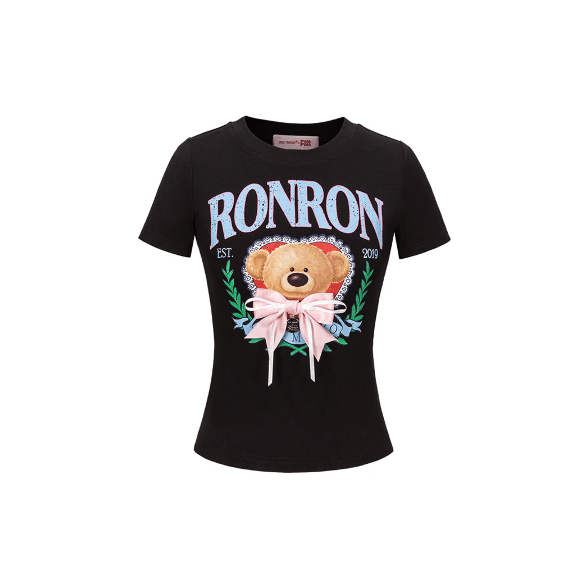 13DE MARZO RONRON Bow Cropped T-shirt in Black | MADAX