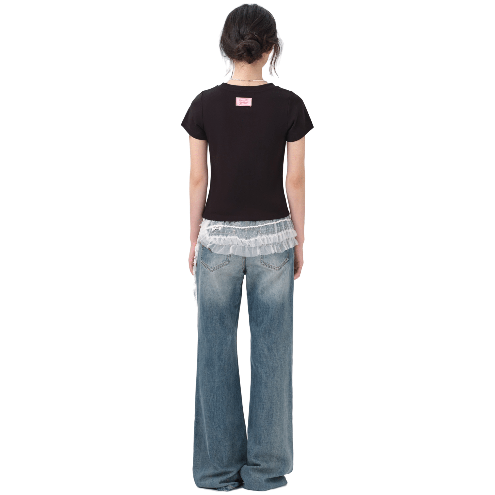 13DE MARZO RONRON Bow Cropped T-shirt in Black | MADAX